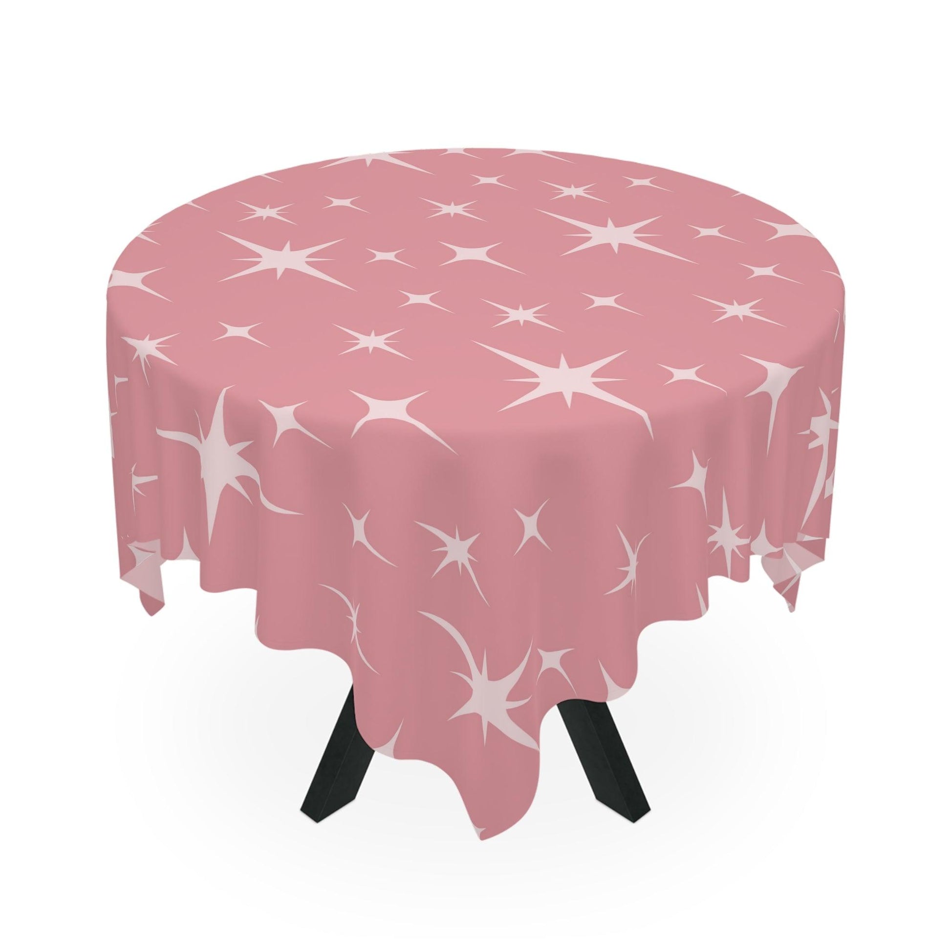 Retro 50s Atomic Starburst Pink Mid Century Modern Tablecloth | lovevisionkarma.com