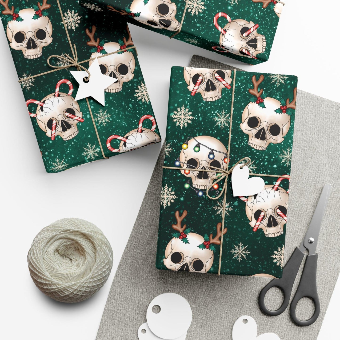 Goth Christmas Skulls Festive Green Creepmas Eco-Friendly Gift Wrap | lovevisionkarma.com