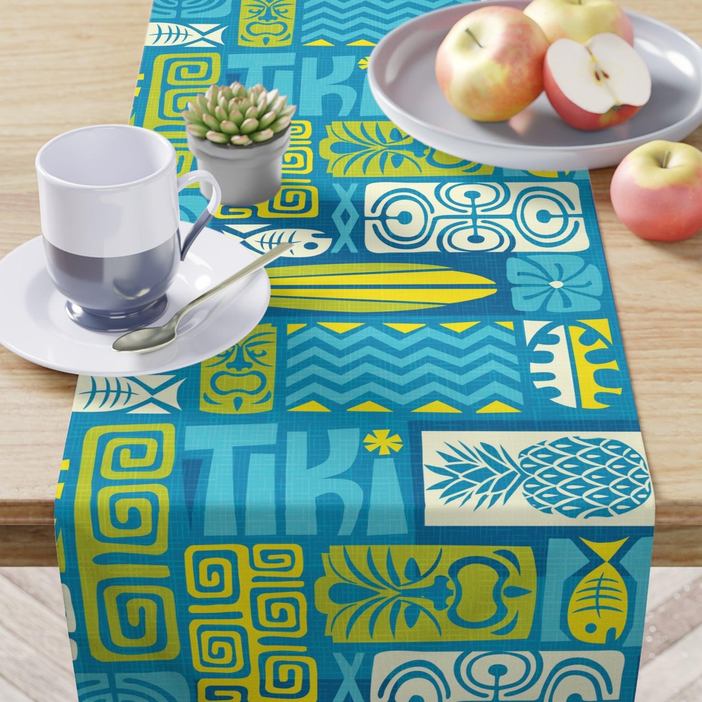 Tiki Retro 60s Mid Century Mod Blue & Green Table Runner | lovevisionkarma.com