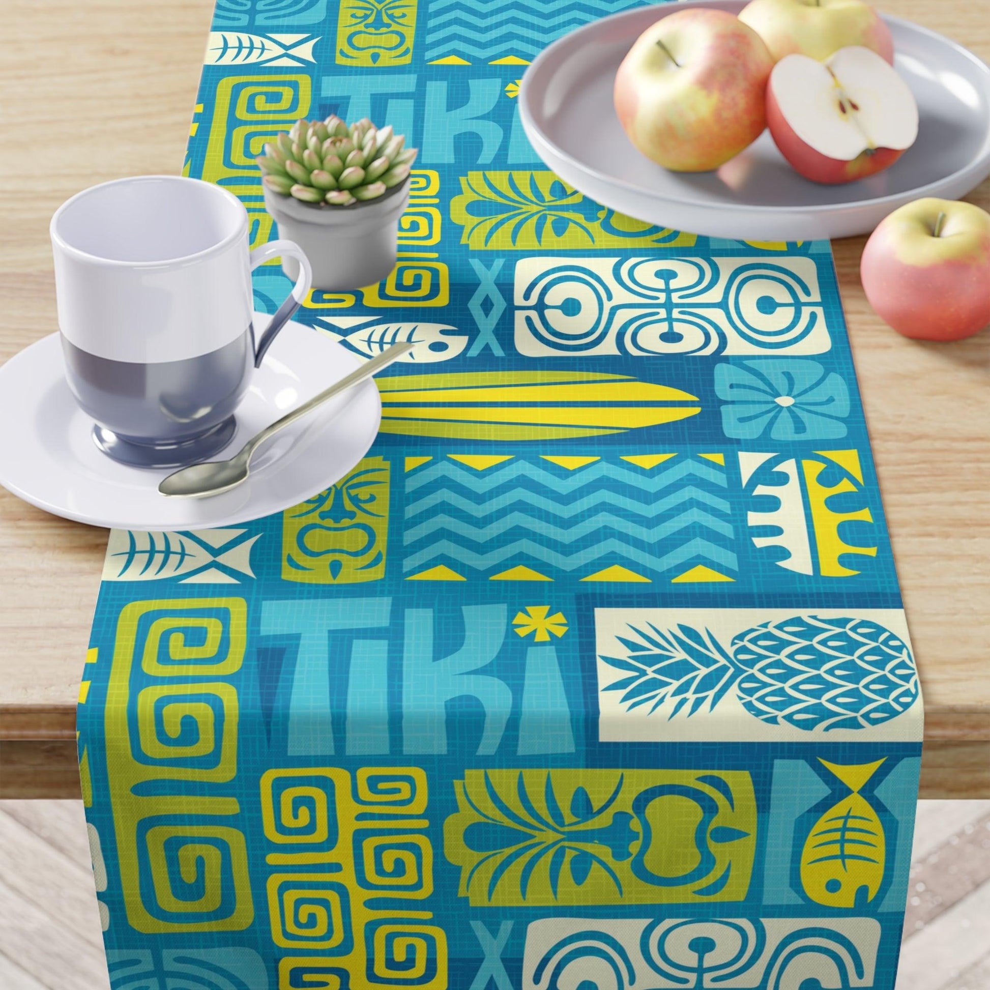 Tiki Retro 60s Mid Century Mod Blue & Green Table Runner | lovevisionkarma.com