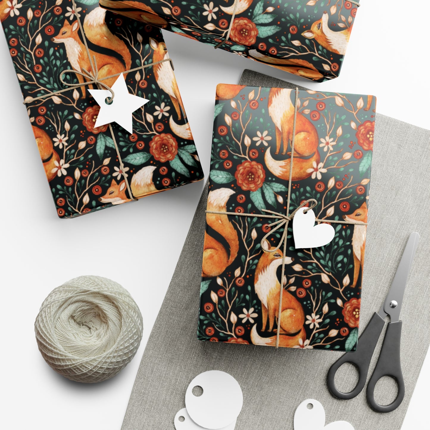 Enchanted Woodland Fox, Dark Cottagecore Watercolor Style Black Eco-Friendly Gift Wrap