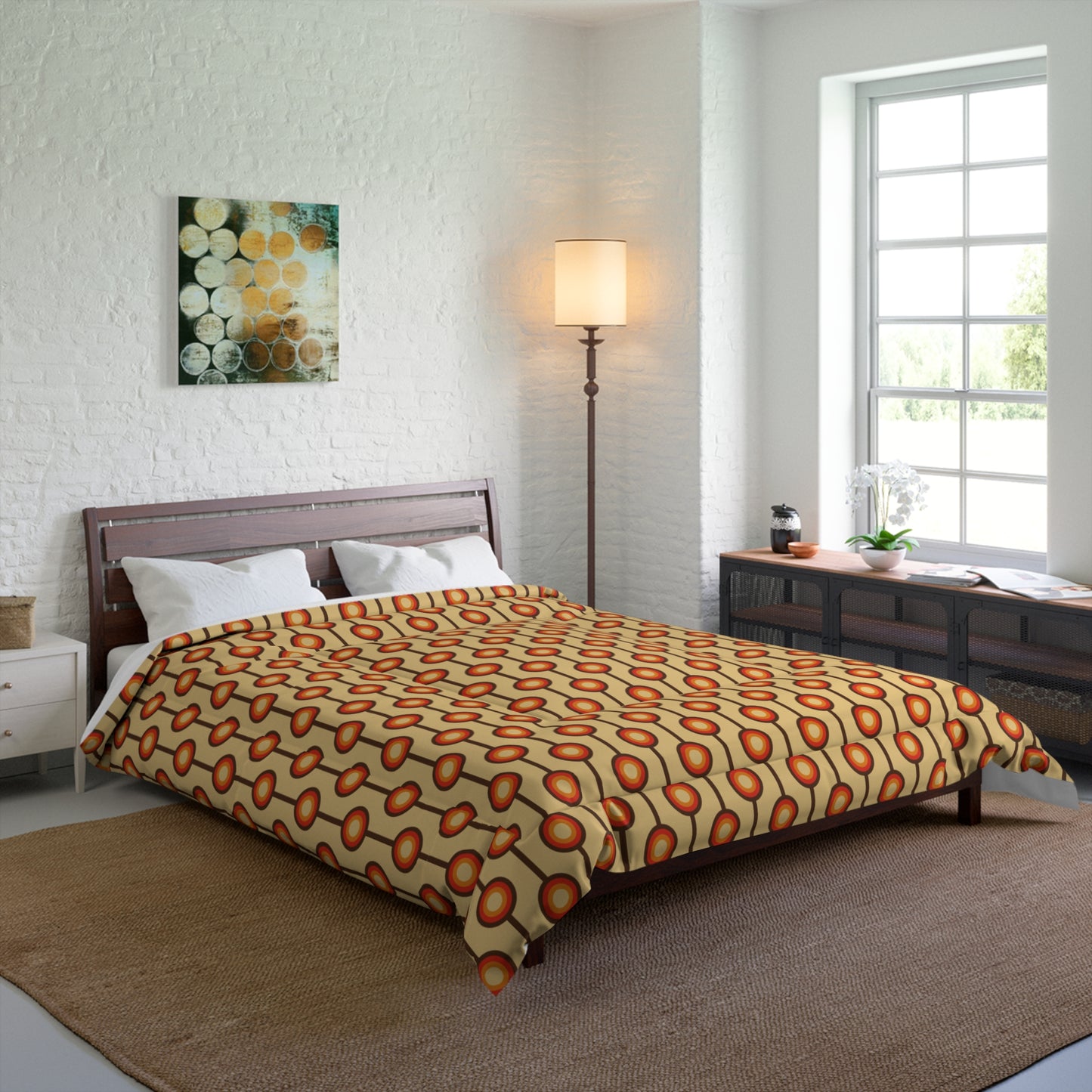 Funky 70s Retro MCM Brown, Orange & Beige Comforter