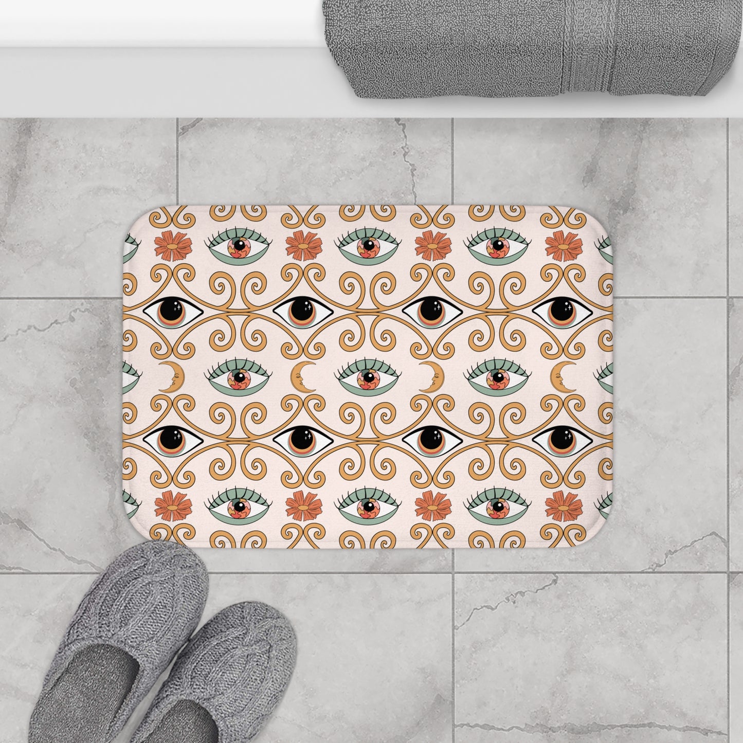 Boho Chic Eyes Retro MCM Multicolor Bath Mat