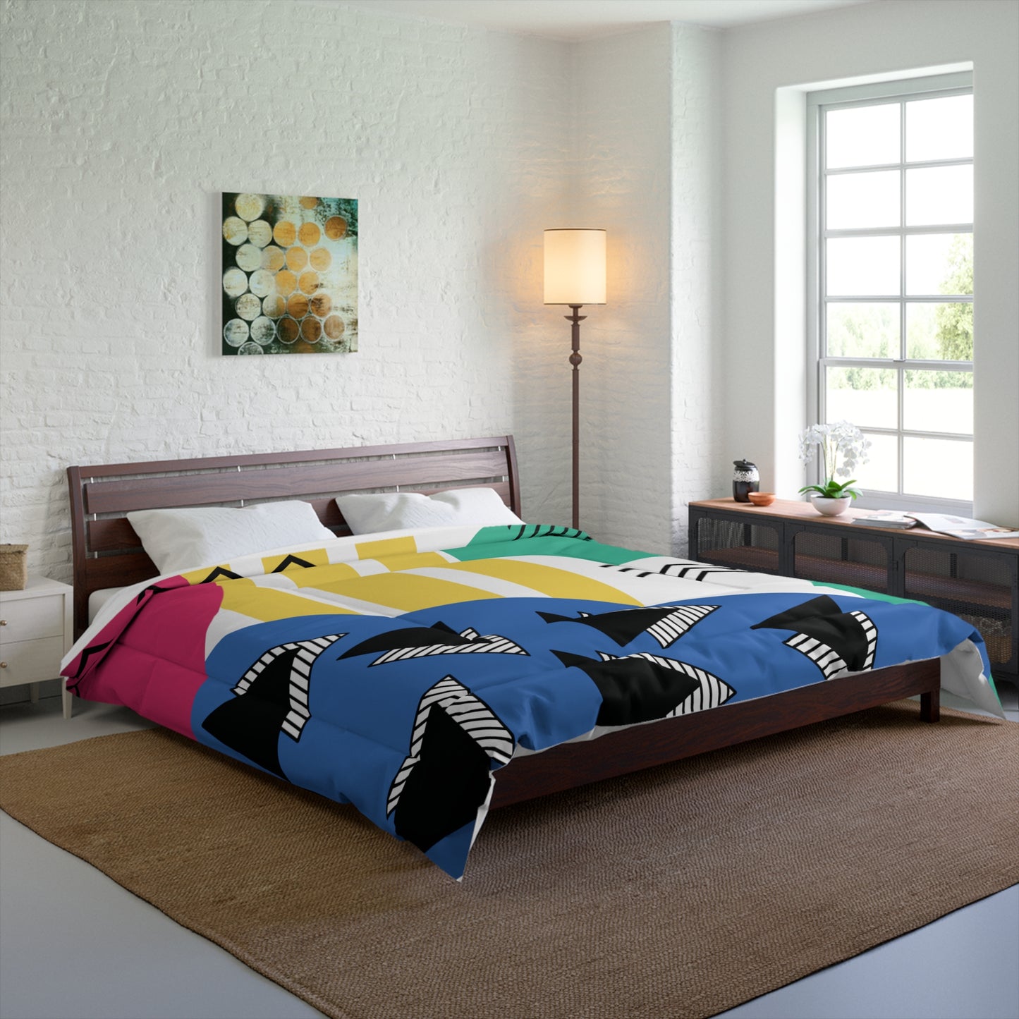 Retro 80's 90's Memphis Inspired Geometric, Throwback Aesthetic Multicolor Comforter