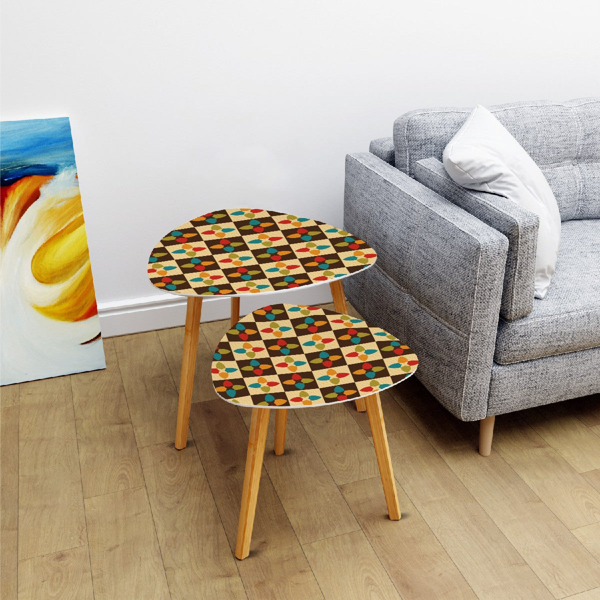 Retro 60s 70s Mid Century Modern Multicolor Nesting Accent Tables