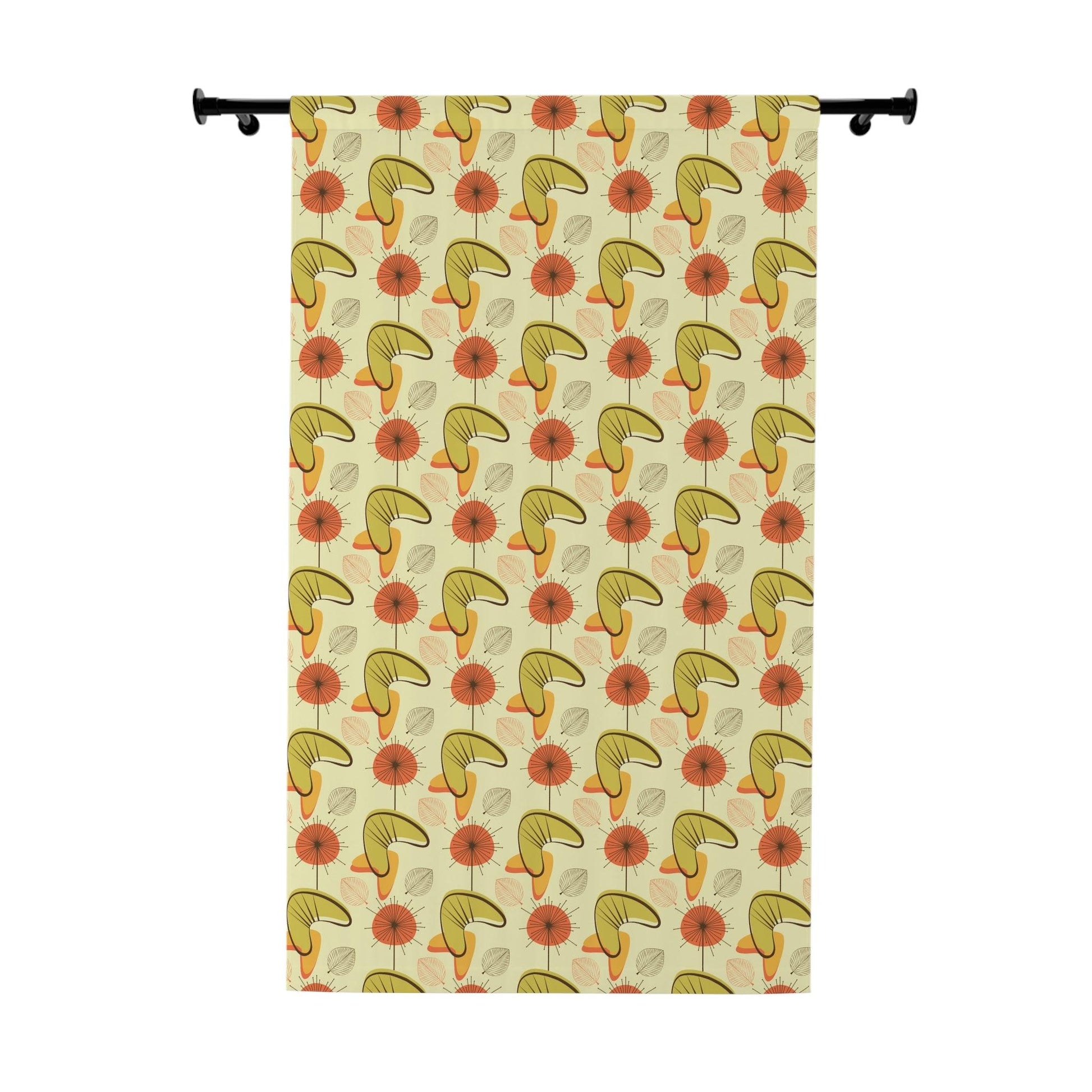 Retro Atomic Boomerangs & Leaves MCM Orange, Green & Yellow Blackout Window Curtain | lovevisionkarma.com
