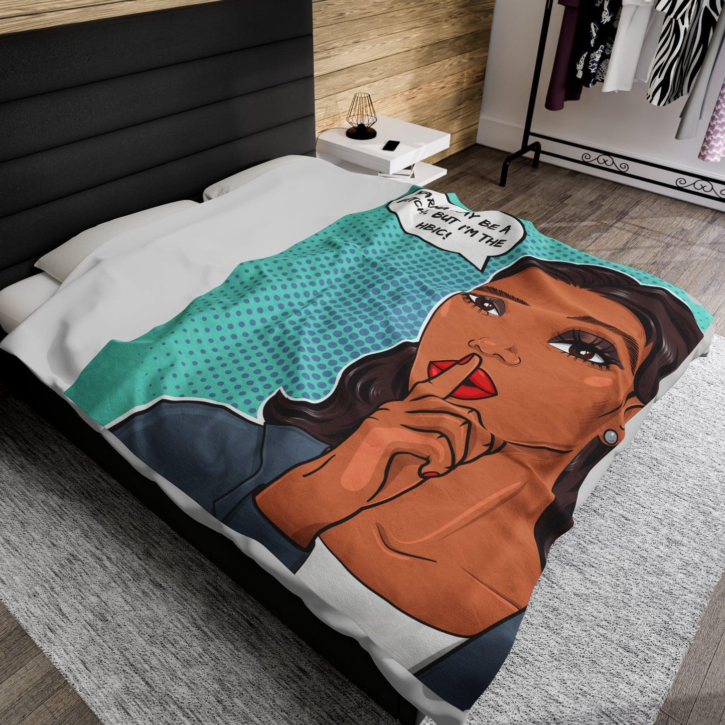 "HBIC" Comic Pop Art Colorful & Sassy Velveteen Lightweight Blanket | lovevisionkarma.com
