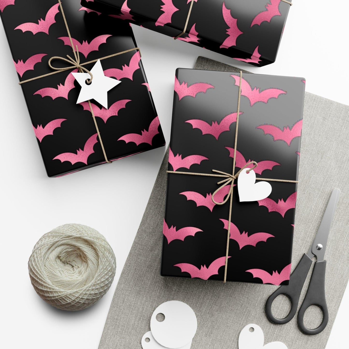 Pink Bats Halloween, Goth Christmas & Creepmas Glam Goth Black Eco-Friendly Gift Wrap Paper | lovevisionkarma.com