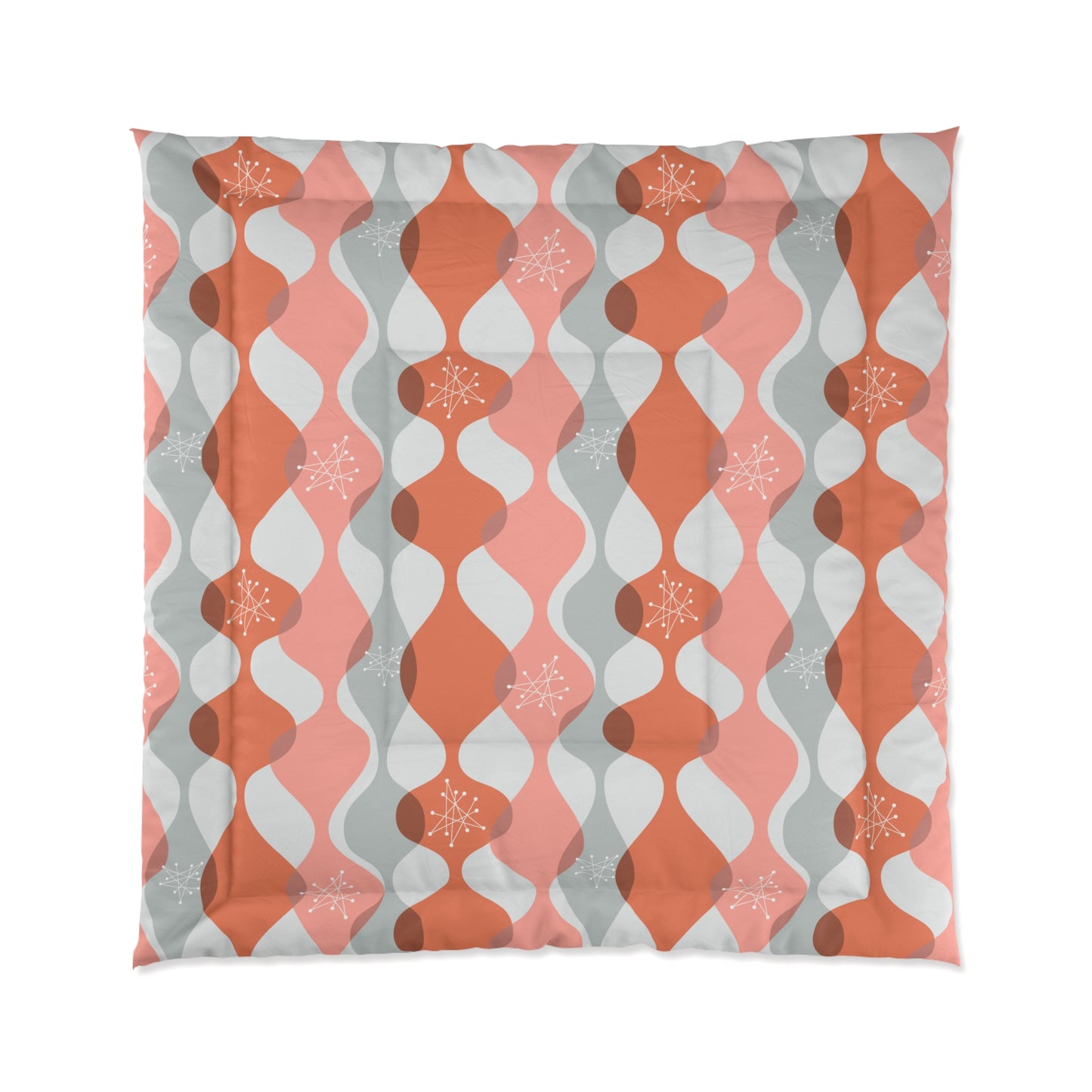Retro 50's Mid Century Mod Atomic Starbursts & Waves Pink Comforter