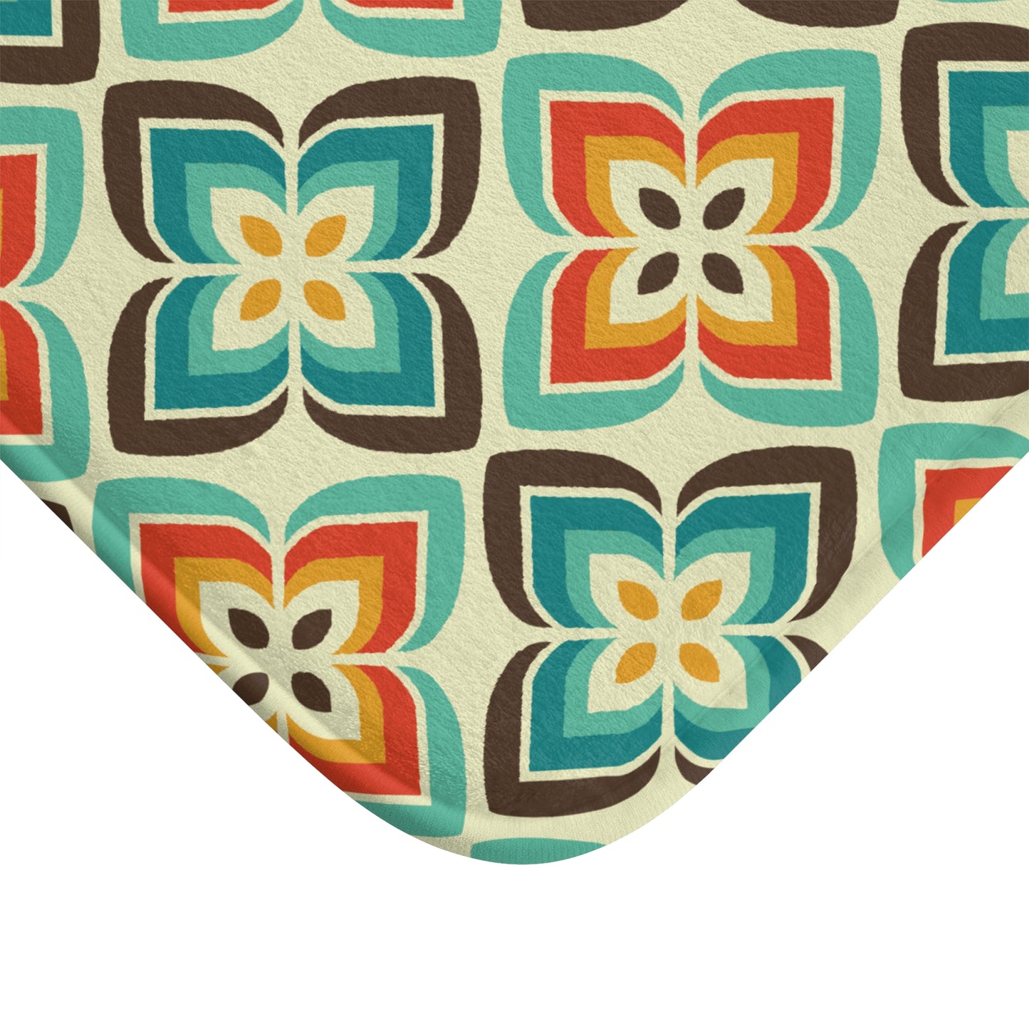 Retro 50s 60s Flowers Mid Century Blue & Orange Bath Mat