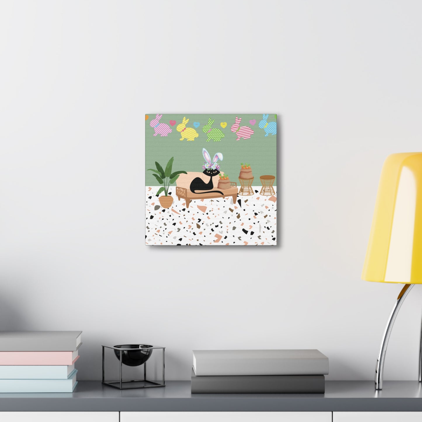 Retro Easter 1950's Atomic Cat Mid Century Mod Canvas Gallery Wrap