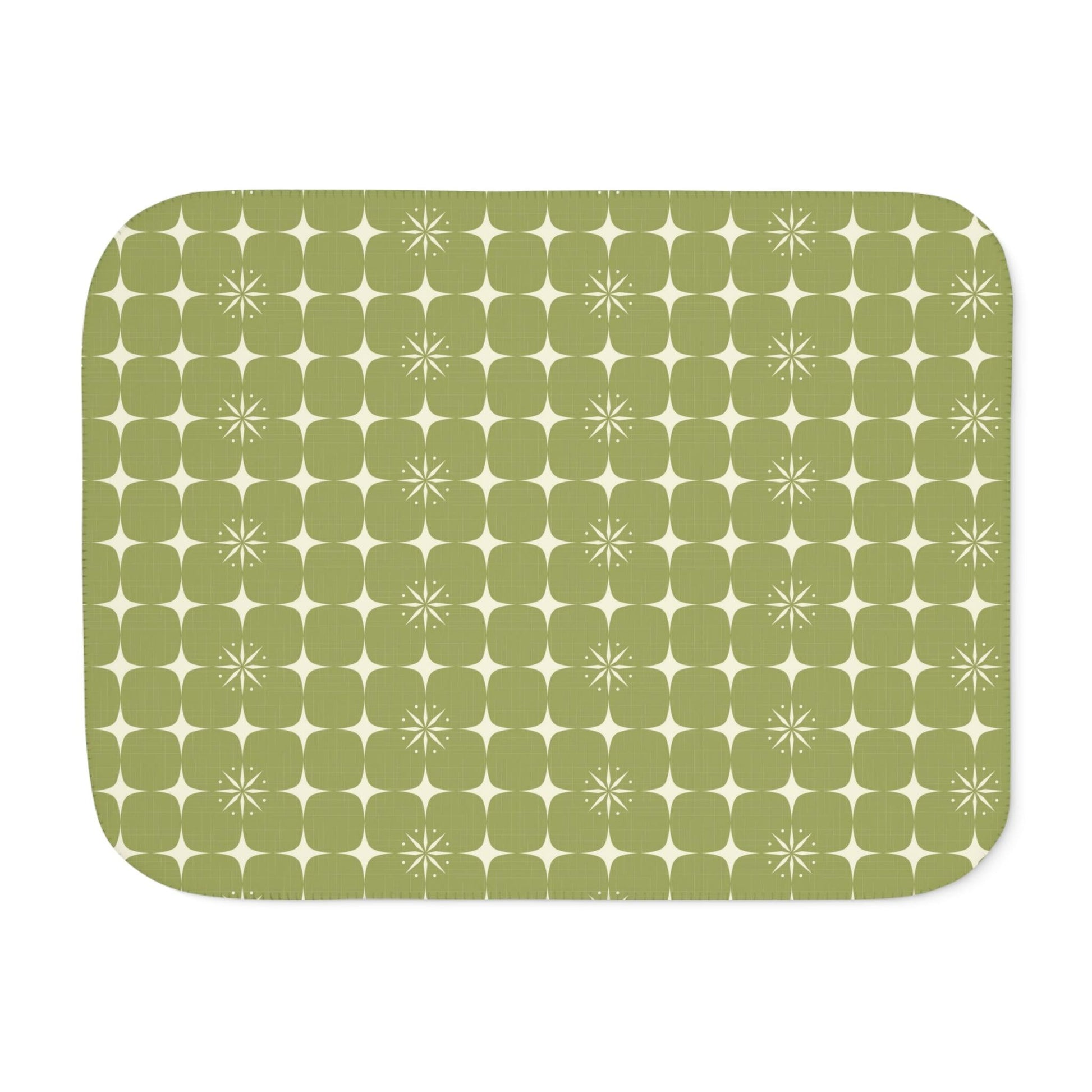 Retro Atomic Starburst Mid Century Mod Green Sherpa Blanket | lovevisionkarma.com