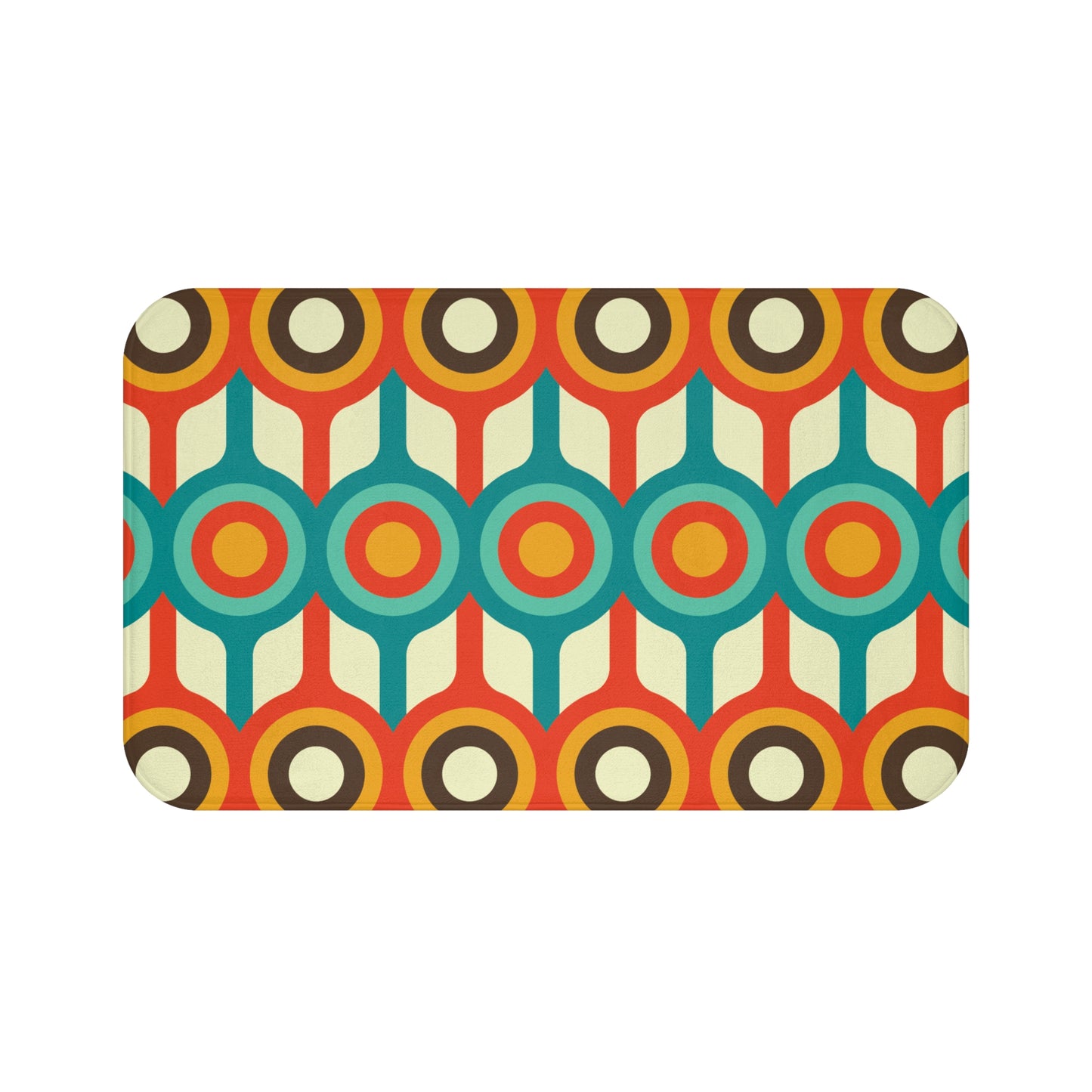 Retro 50s 60s Mid Century Circles Blue, Orange & Brown Bath Mat