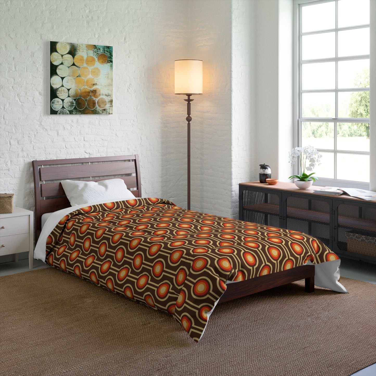 Retro 60's 70s Funky Mid Century Mod Brown & Orange Comforter