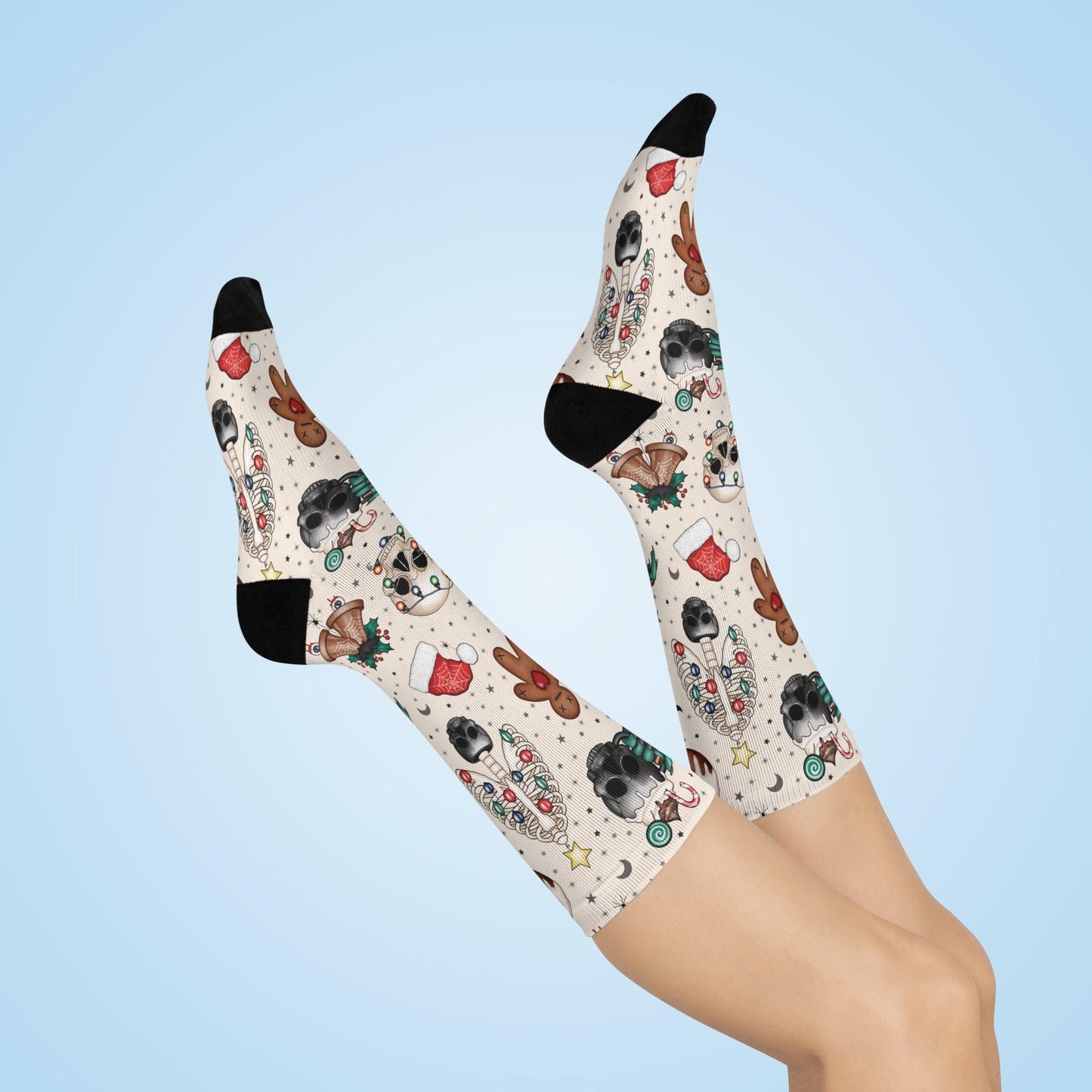Creepy Cute Goth Christmas Multicolor Whimsigoth Creepmas Cushioned Crew Socks | lovevisionkarma.com