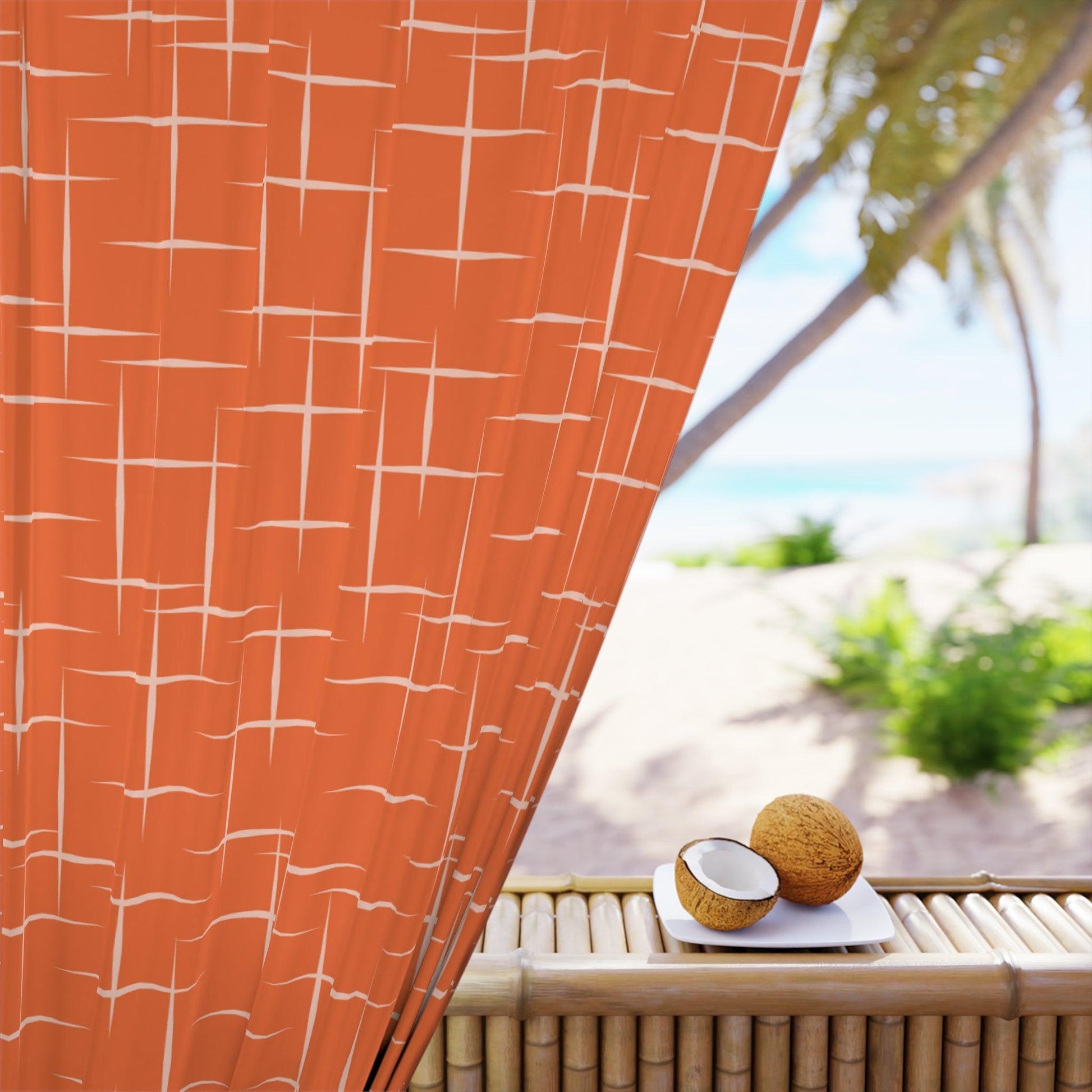 Retro 50s Mid Century Modern Orange Blackout Window Curtain | lovevisionkarma.com