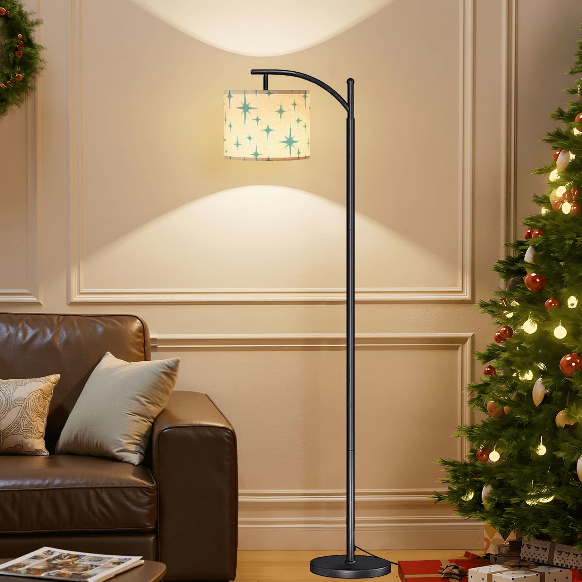 Retro 50s Atomic Starburst Mid Century Mod Blue and Off-White Arc Floor Lamp