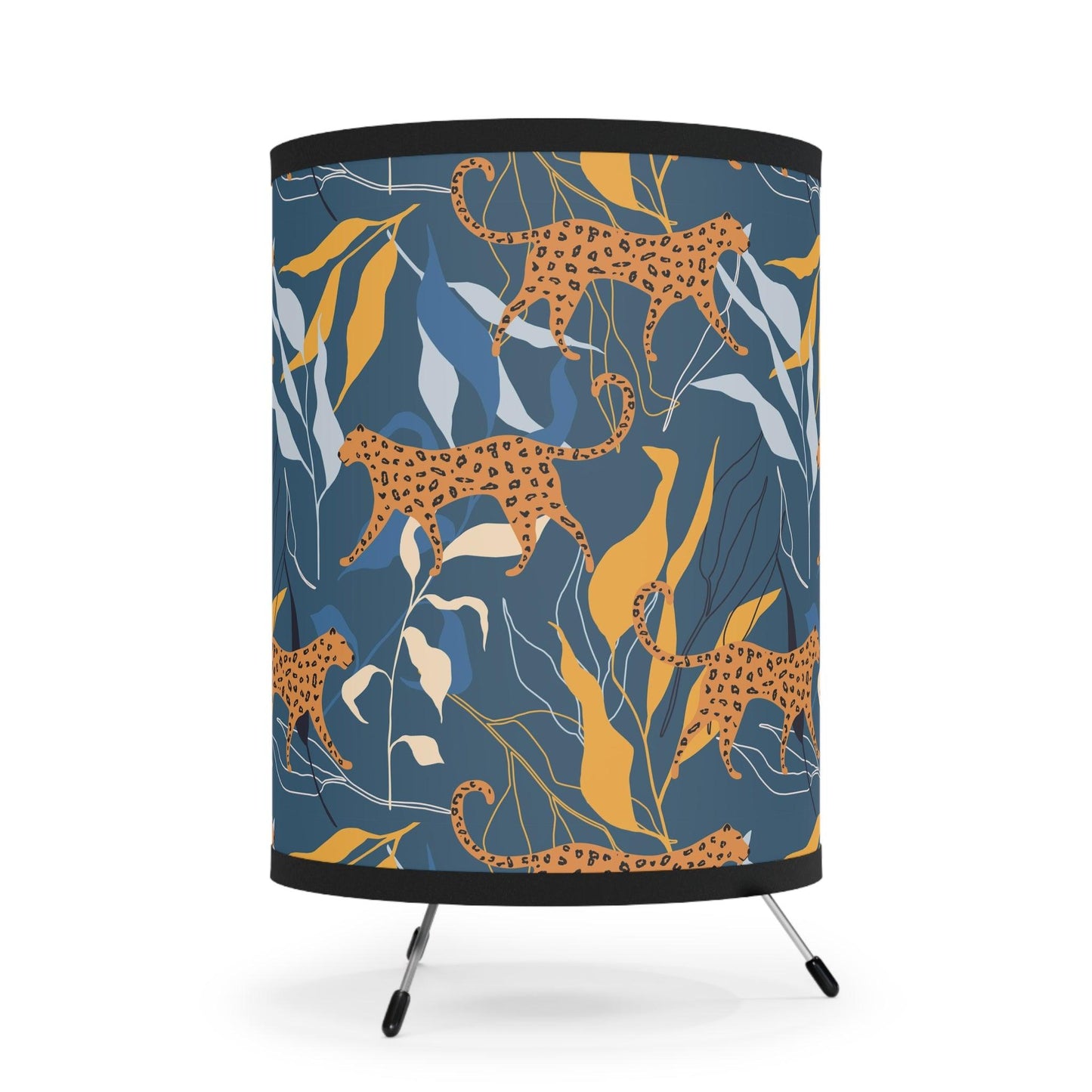 Retro Boho Leopard Jungle Cat MCM Blue Tabletop Accent Lamp | lovevisionkarma.com