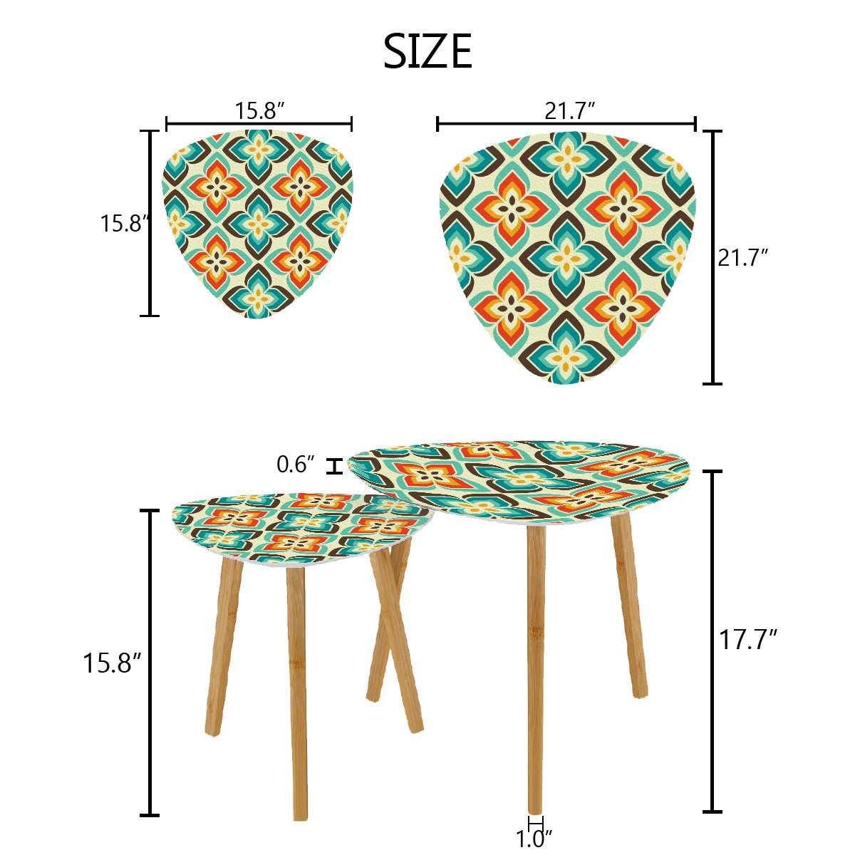 Retro 50s 60s Flowers Mid Century Mod Blue and Orange Nesting Tables