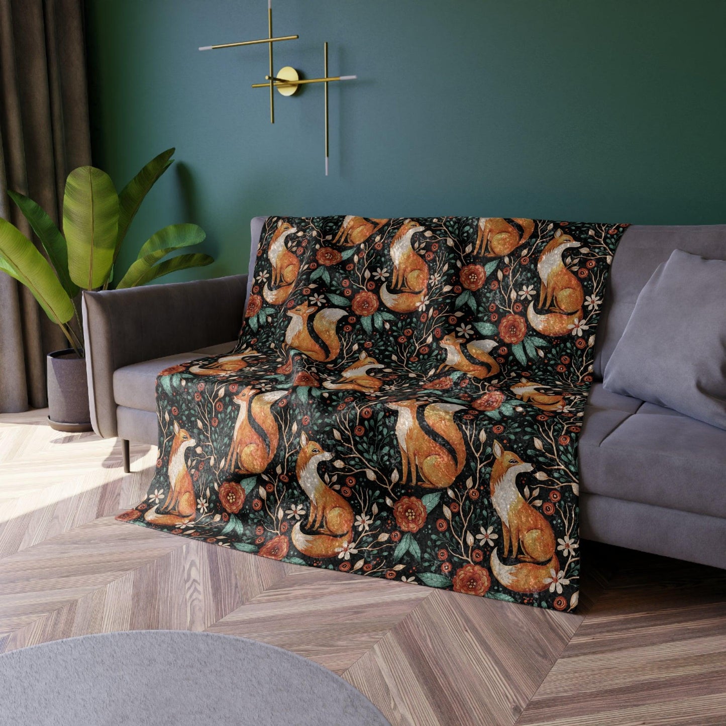 Fox Enchanted Forest Woodland Dark Cottagecore Watercolor-Style Multicolor Crushed Velvet Blanket | lovevisionkarma.com