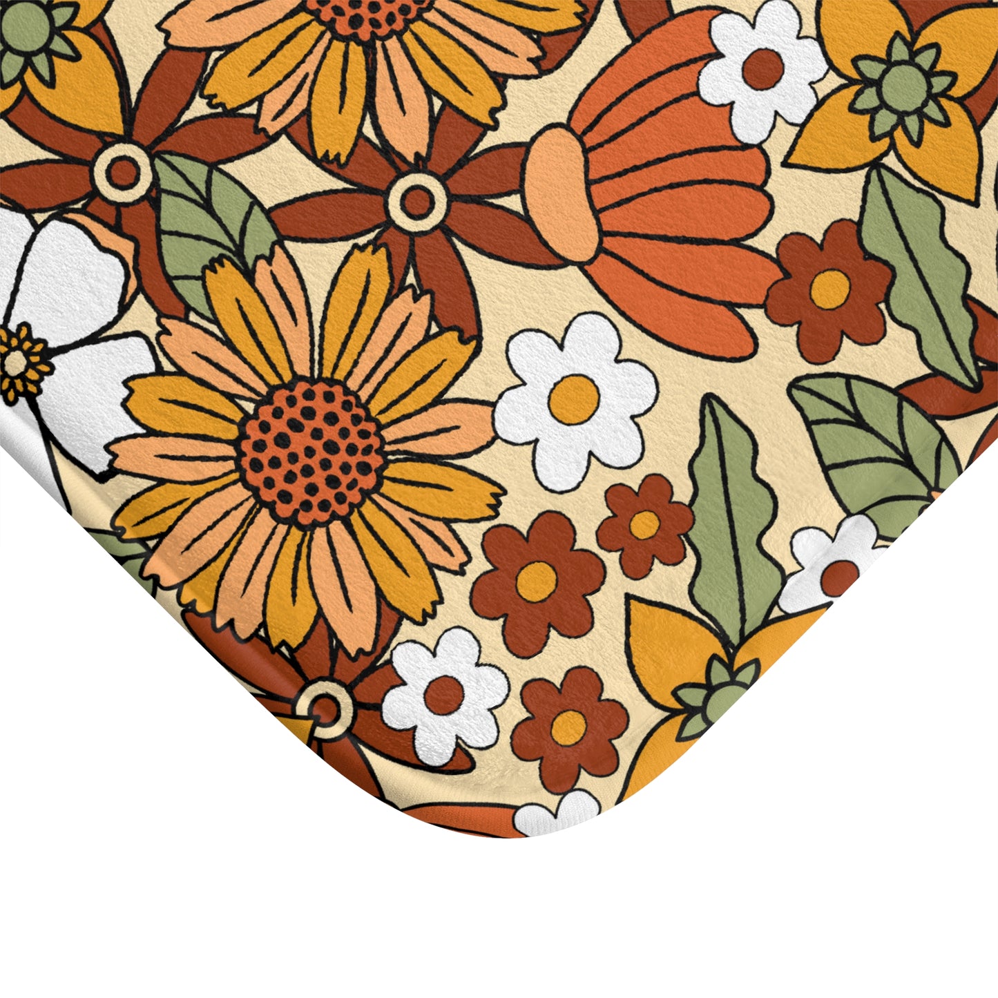 Retro 60s 70s Boho Flowers Multicolor Bath Mat