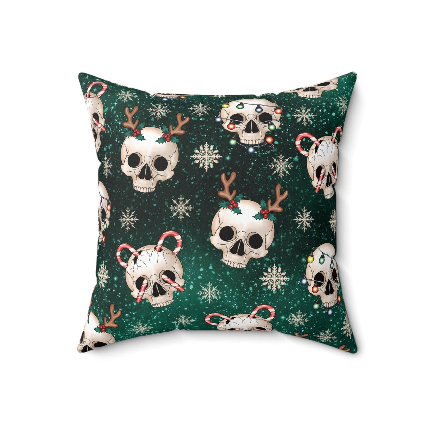 Kitschy Goth Christmas Skulls Green Gothmas & Creepmas Holiday Accent Pillow | lovevisionkarma.com