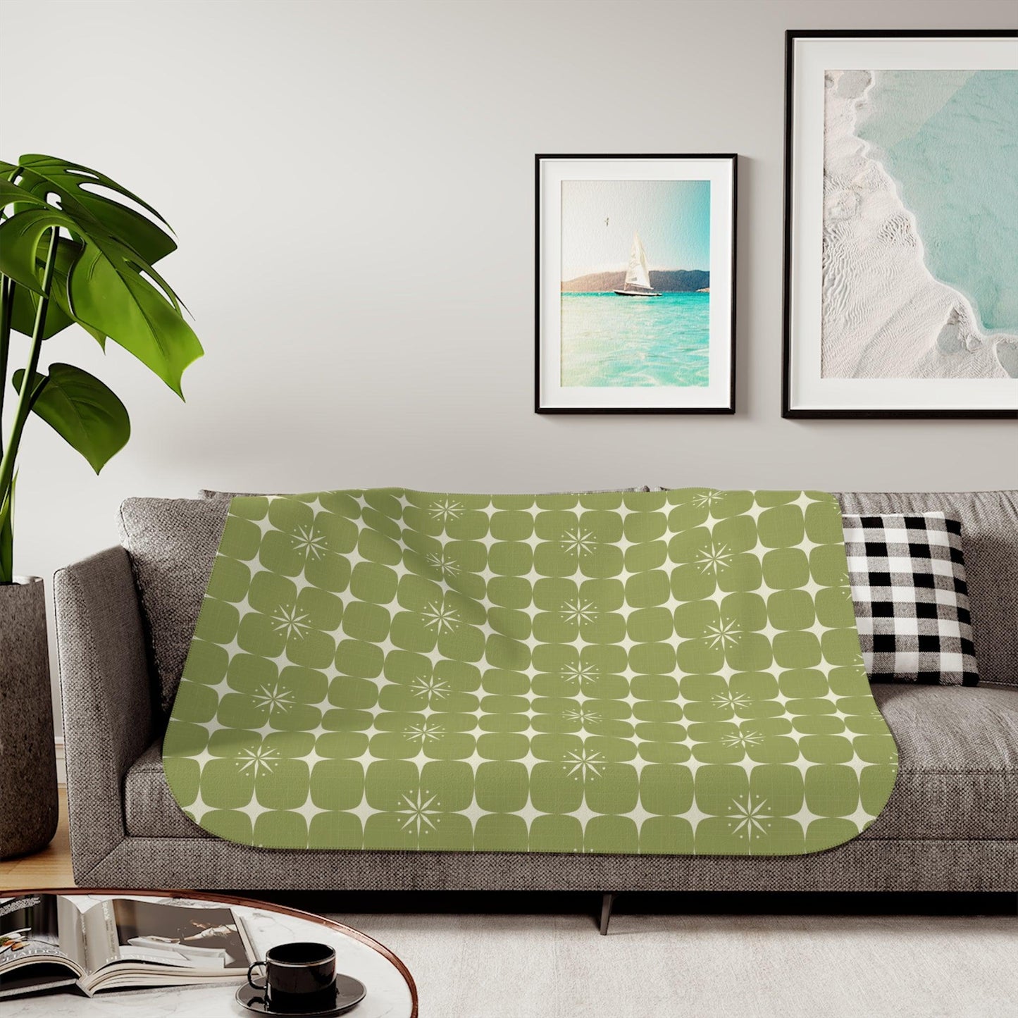 Retro Atomic Starburst Mid Century Mod Green Sherpa Blanket | lovevisionkarma.com