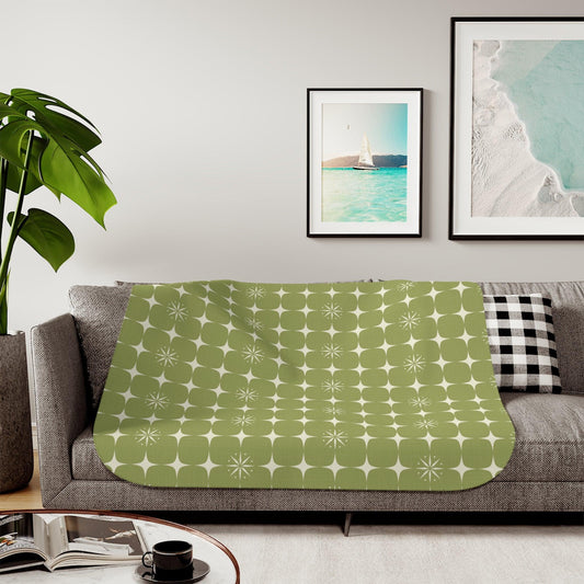 Retro Atomic Starburst Mid Century Mod Green Sherpa Blanket | lovevisionkarma.com