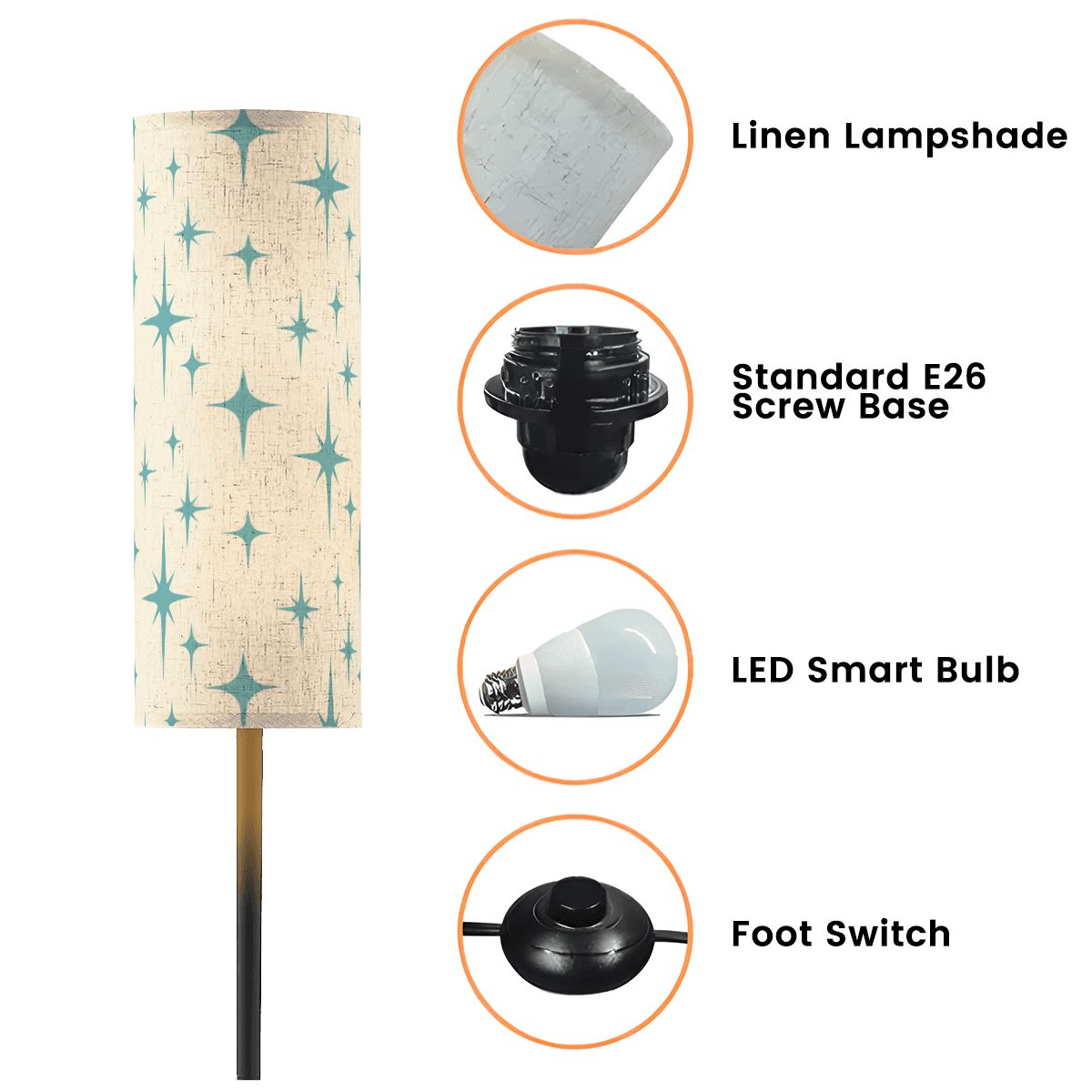 Retro 50s Atomic Starburst Mid Century Mod Blue and Off-White Floor Lamp