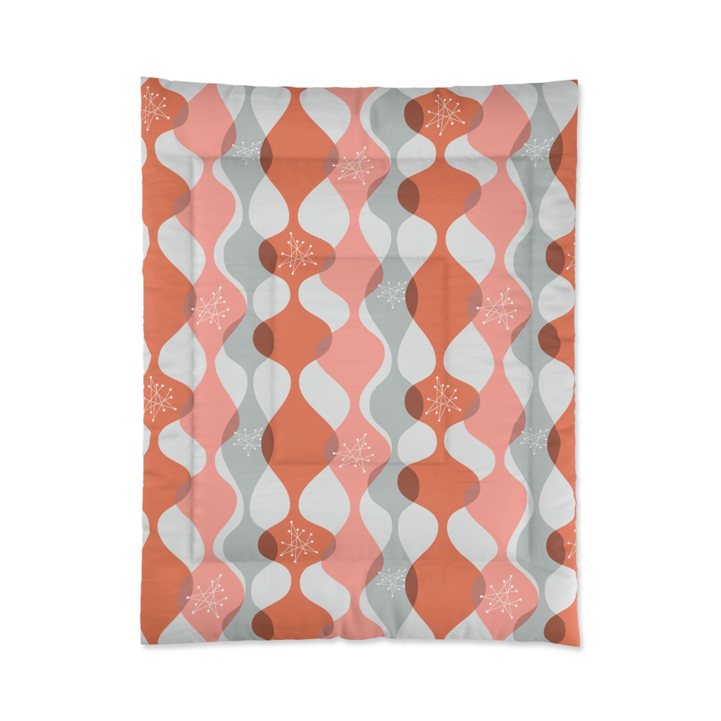 Retro 50's Mid Century Mod Atomic Starbursts & Waves Pink Comforter