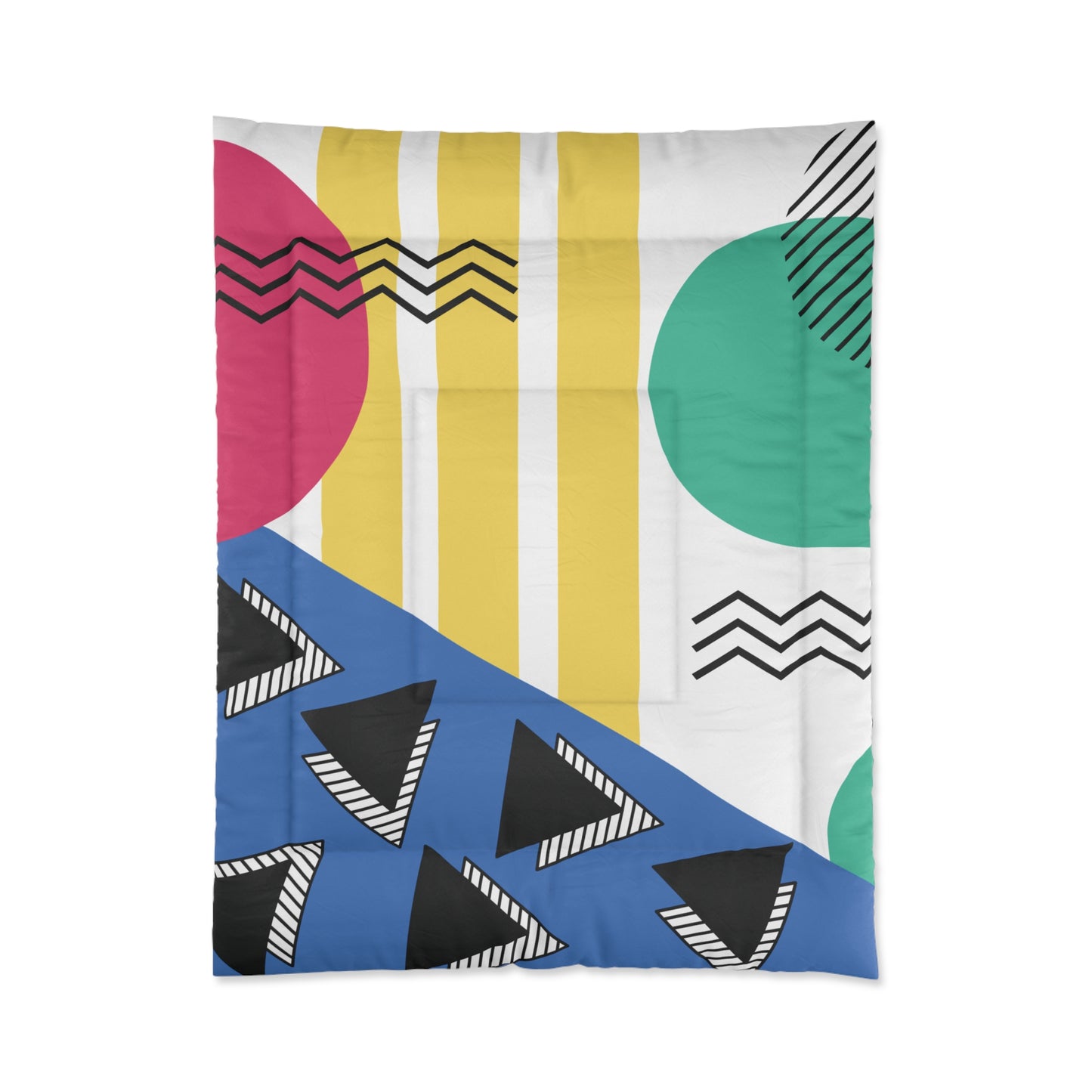Retro 80's 90's Memphis Inspired Geometric, Throwback Aesthetic Multicolor Comforter