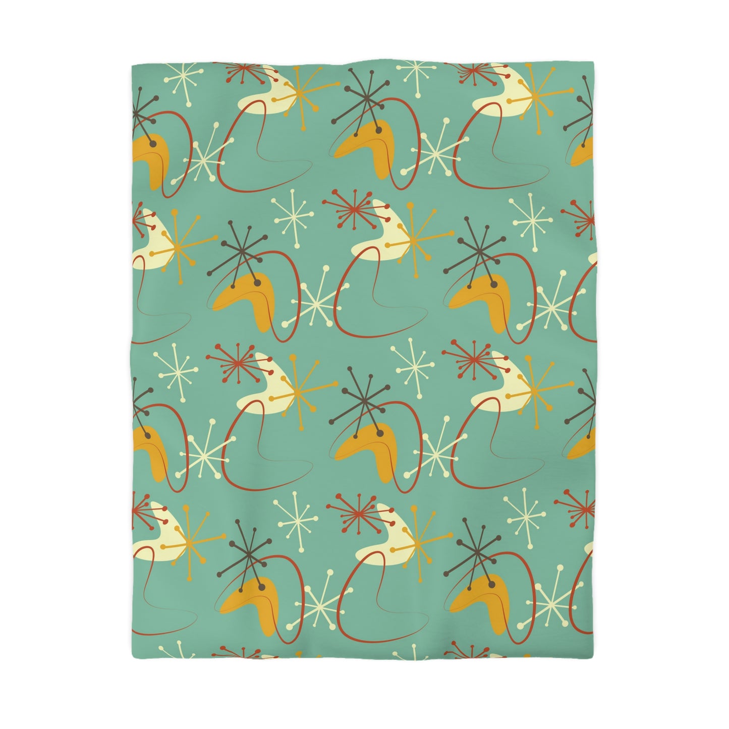 Retro Atomic Starburst & Boomerang Mid Century Blue & Mustard Duvet Cover