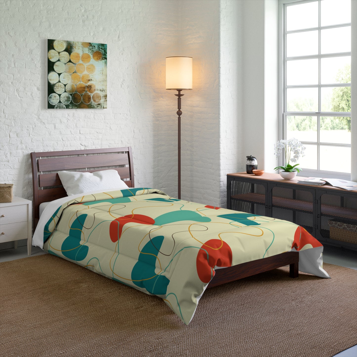 Retro 50's Atomic Boomerang Mid Century Mod Blue, Orange & Cream Comforter