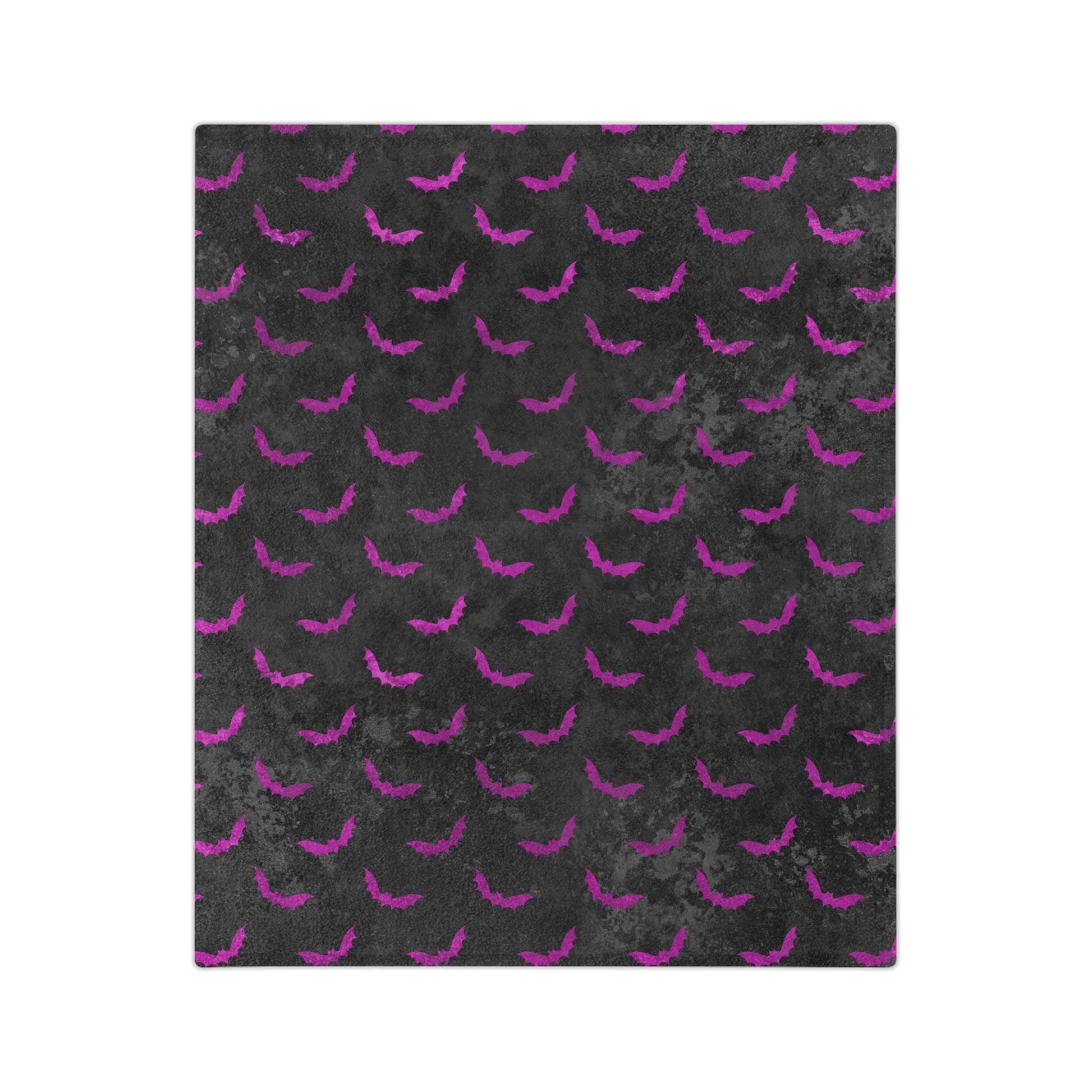Purple Bats Creepy Halloween Distressed Black Velveteen Minky Blanket | lovevisionkarma.com