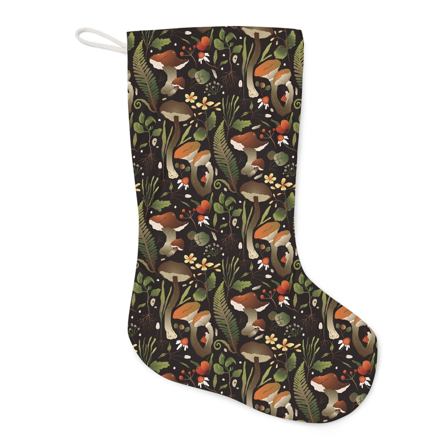 Mushroom Enchanted Forest Christmas, Witchy Cottagecore Black Stocking
