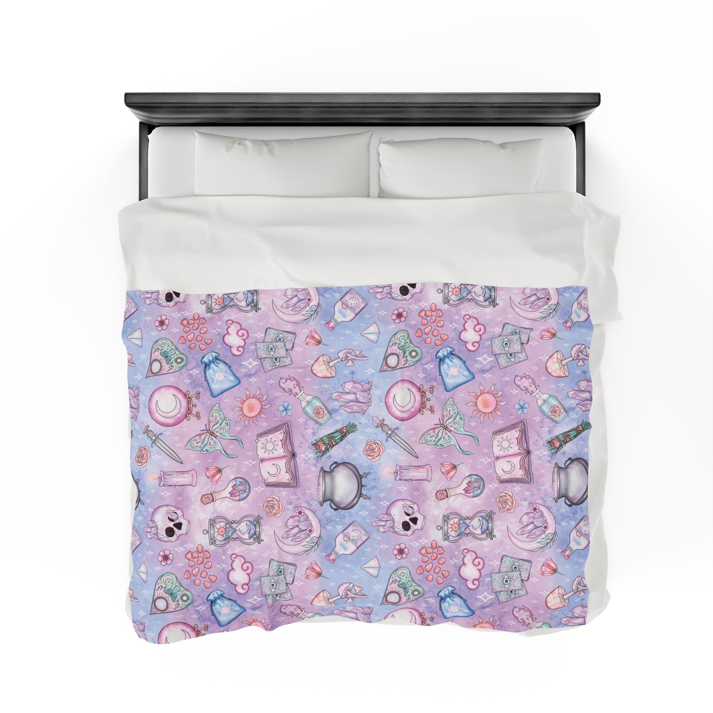 Kawaii Pastel Goth Witchy Whimsigoth Pink & Blue Velveteen Lightweight Blanket
