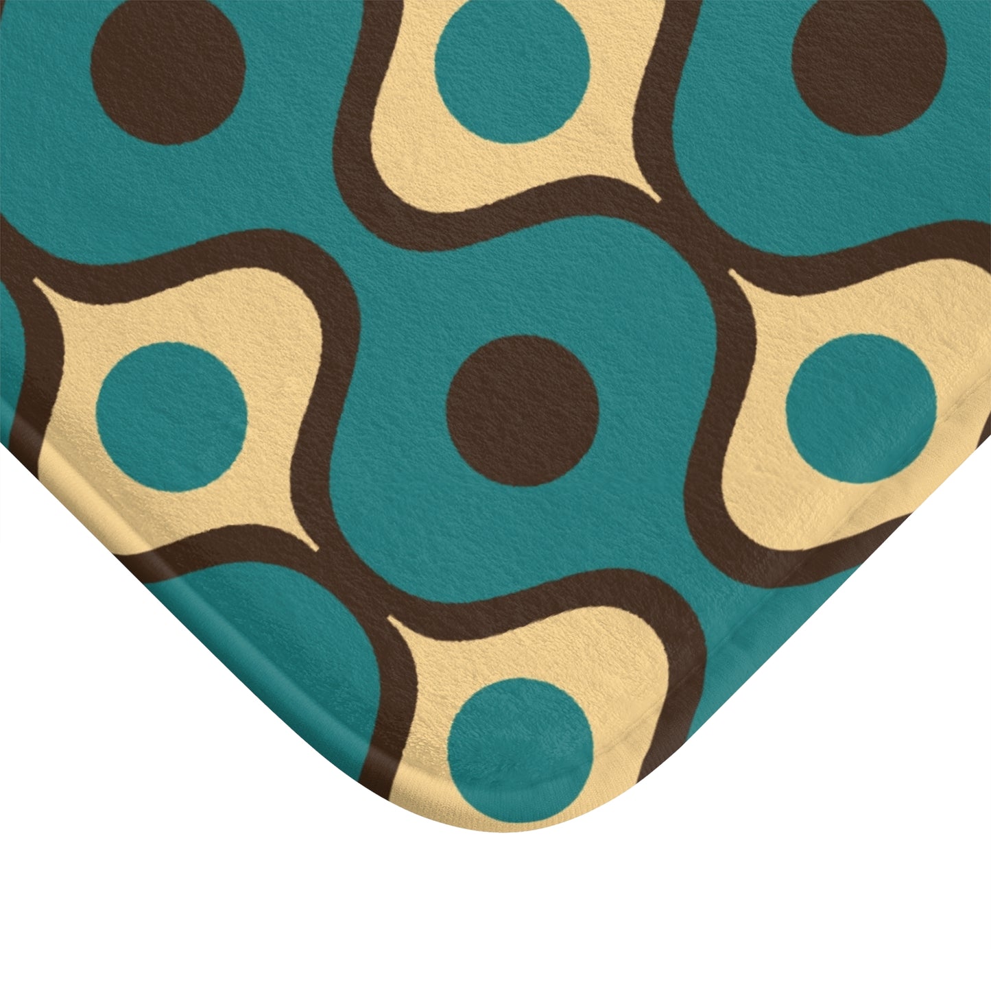 Retro 60s 70s Groovy Geometric Waves Mid Century Mod Blue & Brown Bath Mat