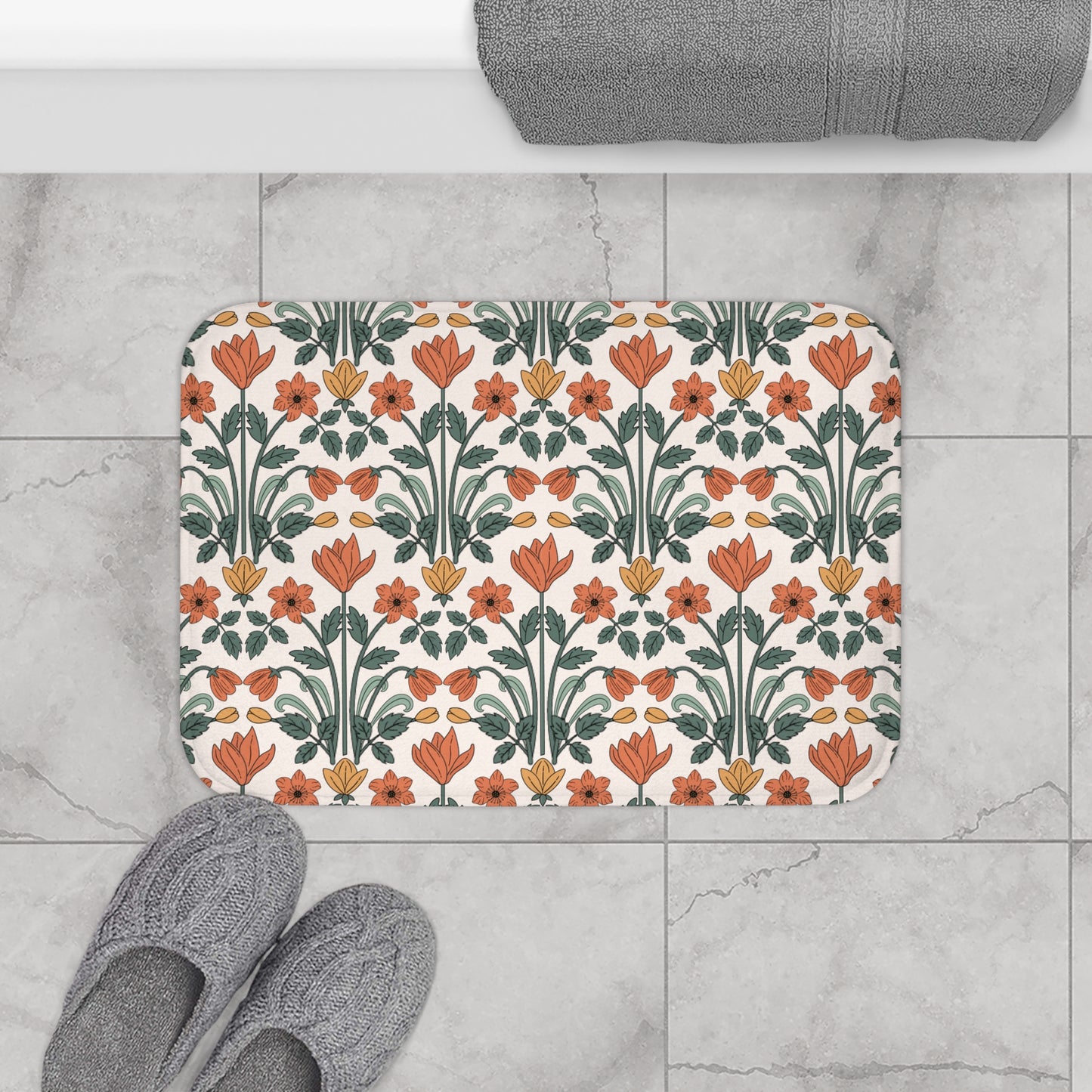 Retro Floral Deco MCM Multicolor Bath Mat