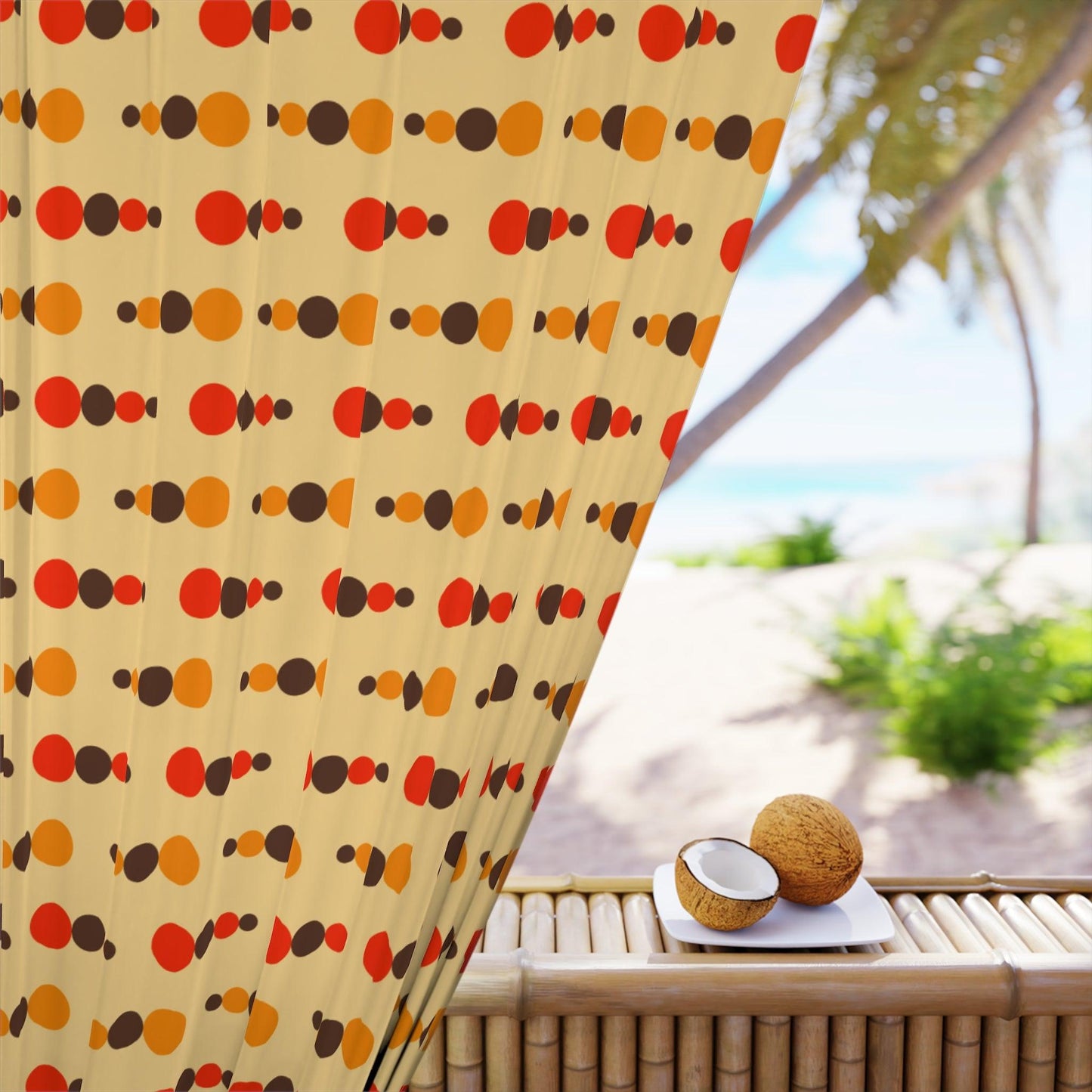 Retro 70's Funky Mid Century Modern Beige, Orange Brown Blackout Window Curtain | lovevisionkarma.com