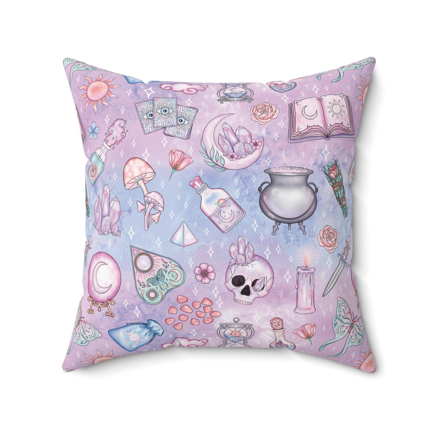 Kawaii Pastel Goth Witchy Whimsigoth Blue & Pink Accent Pillow | lovevisionkarma.com