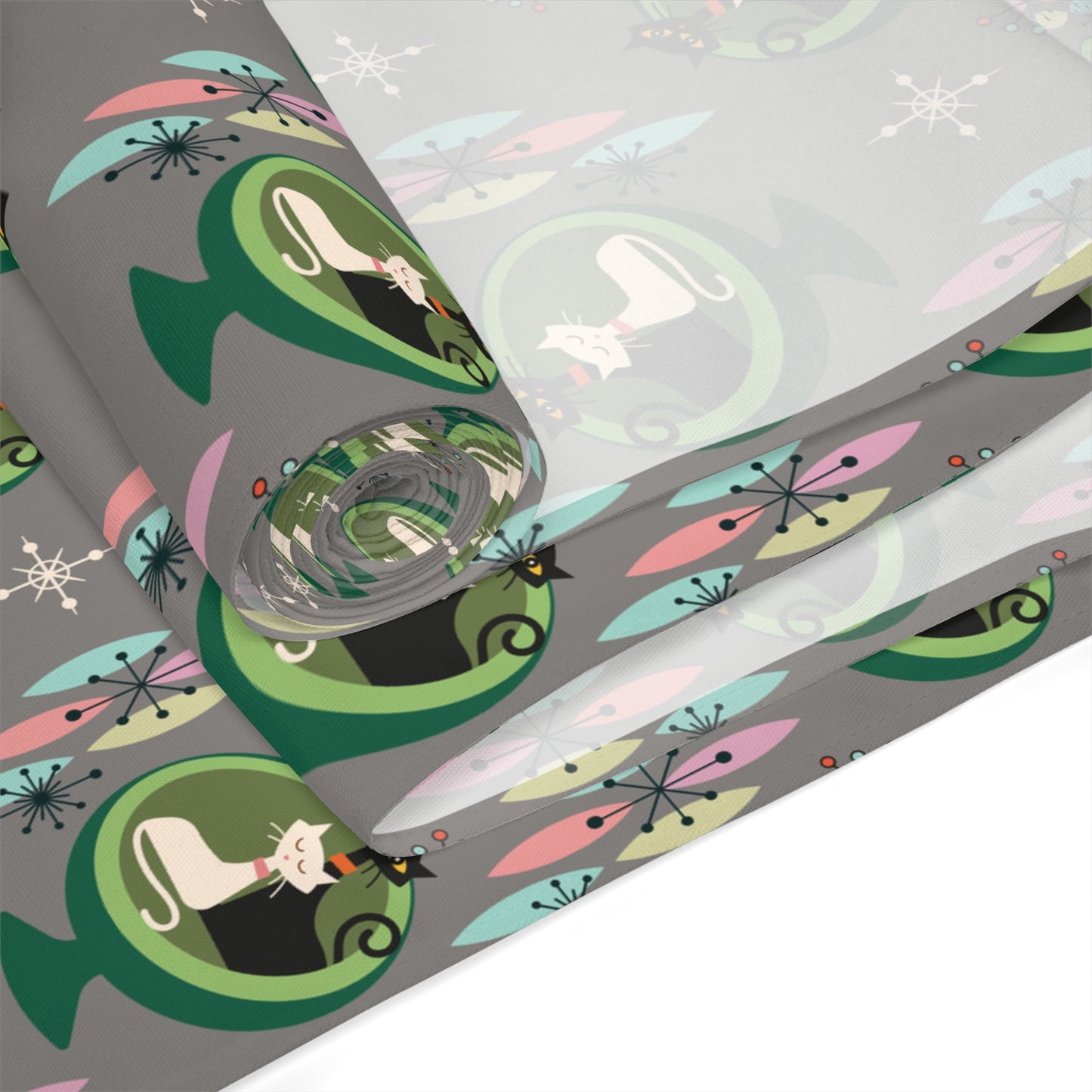 Retro 50s Atomic Cats Space Age, Mid Century Modern Gray Table Runner