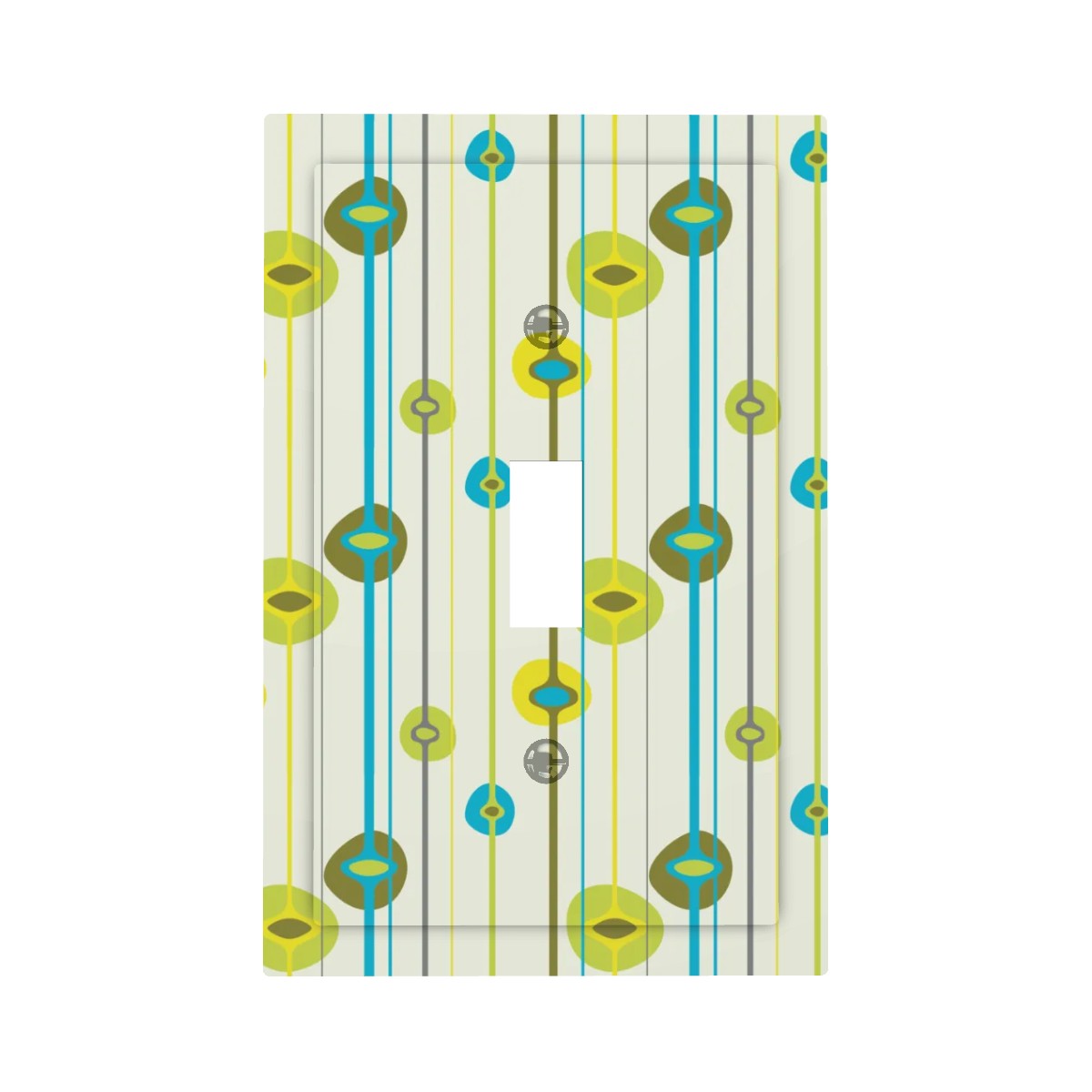 Retro 50s Lines and Orbs Mid Century Modern Blue & Green Single Toggle Light Switch Cover (1-Gang Wall Plate)