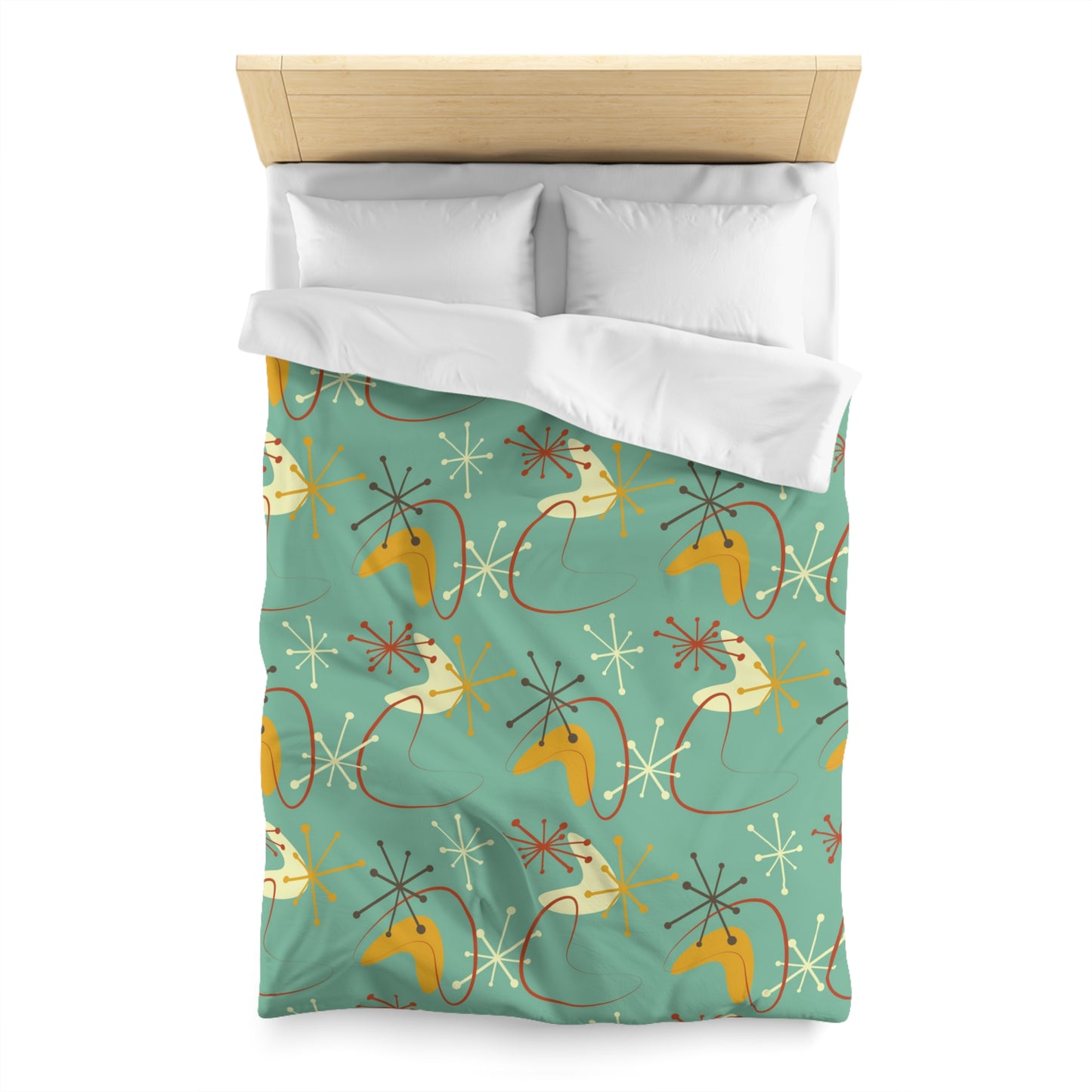 Retro Atomic Starburst & Boomerang Mid Century Blue & Mustard Duvet Cover