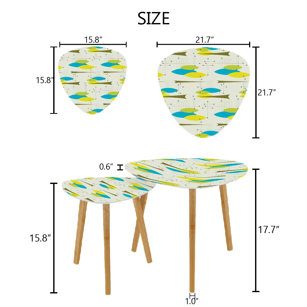 Retro 50's Atomic Space Age Mid Century Mod Abstract Green and Blue Nesting Accent Tables