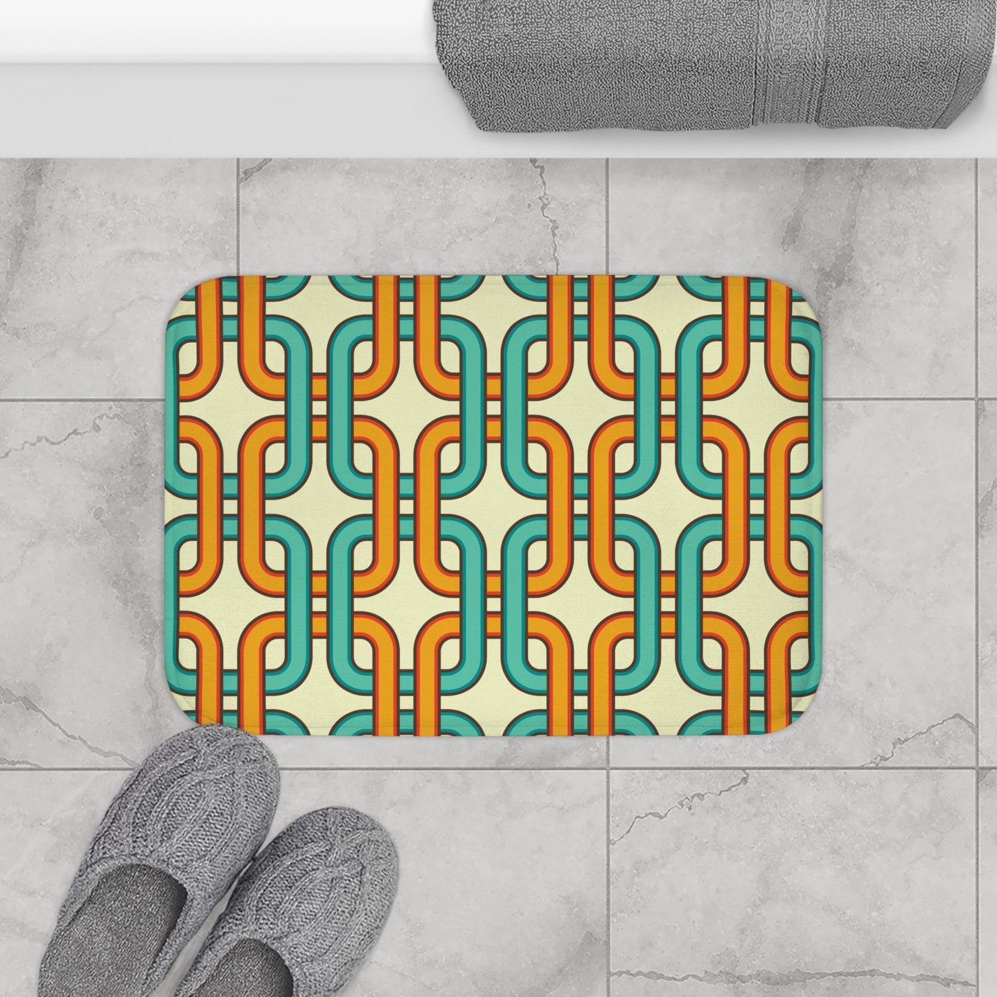 Retro 60's Links Mid Century Mod Blue, Orange & Cream Bath Mat