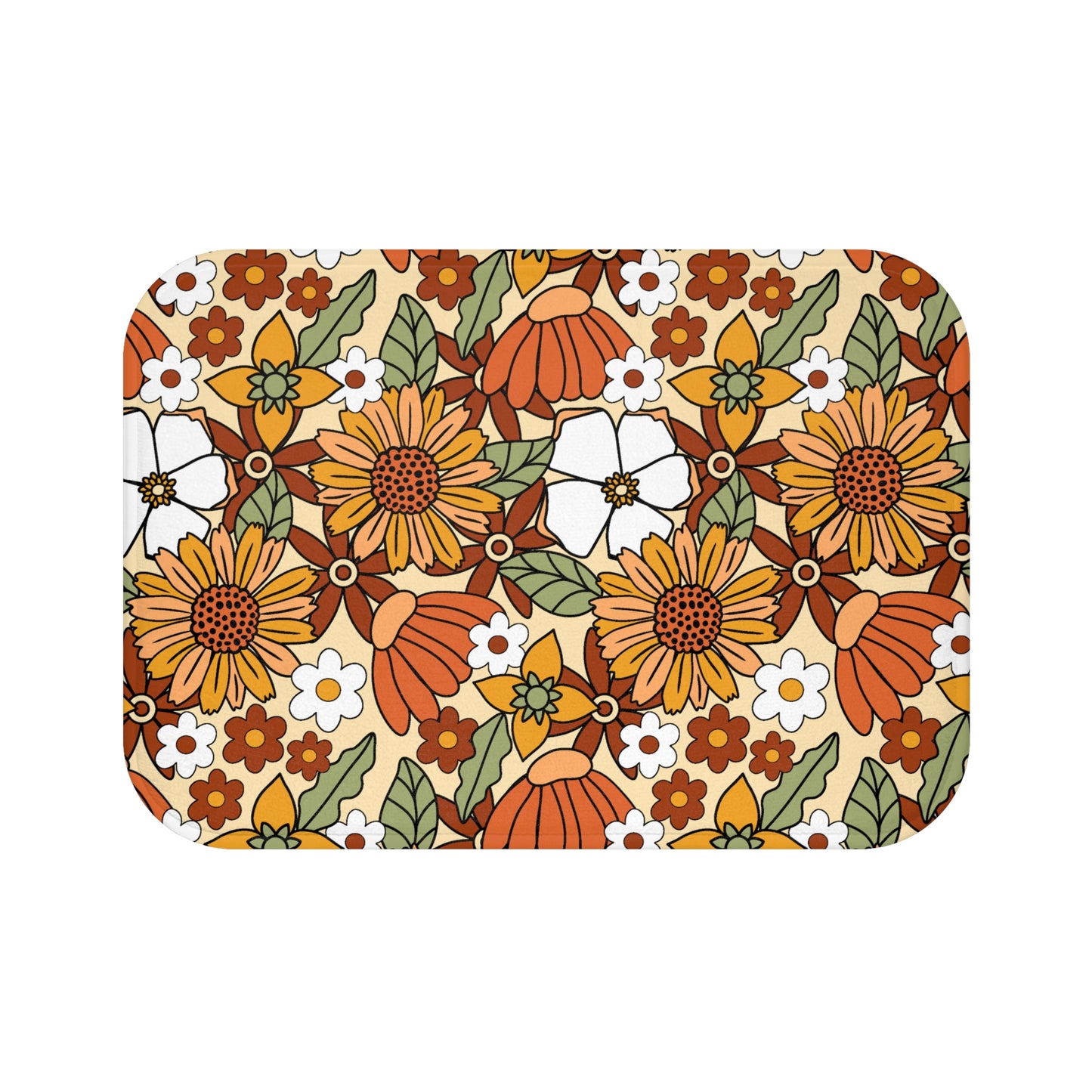 Retro 60s 70s Boho Flowers Multicolor Bath Mat