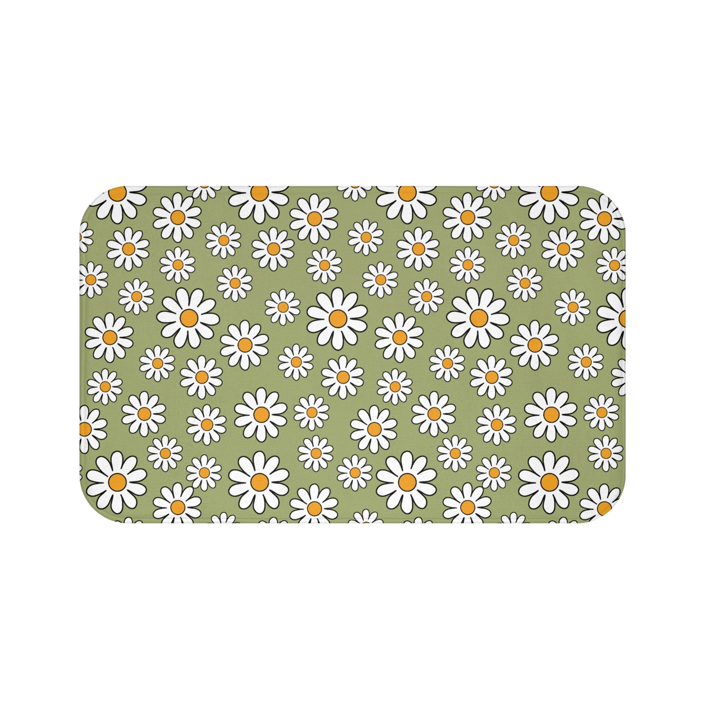Retro 60's Daisy Sage Green MCM Boho Bath Mat