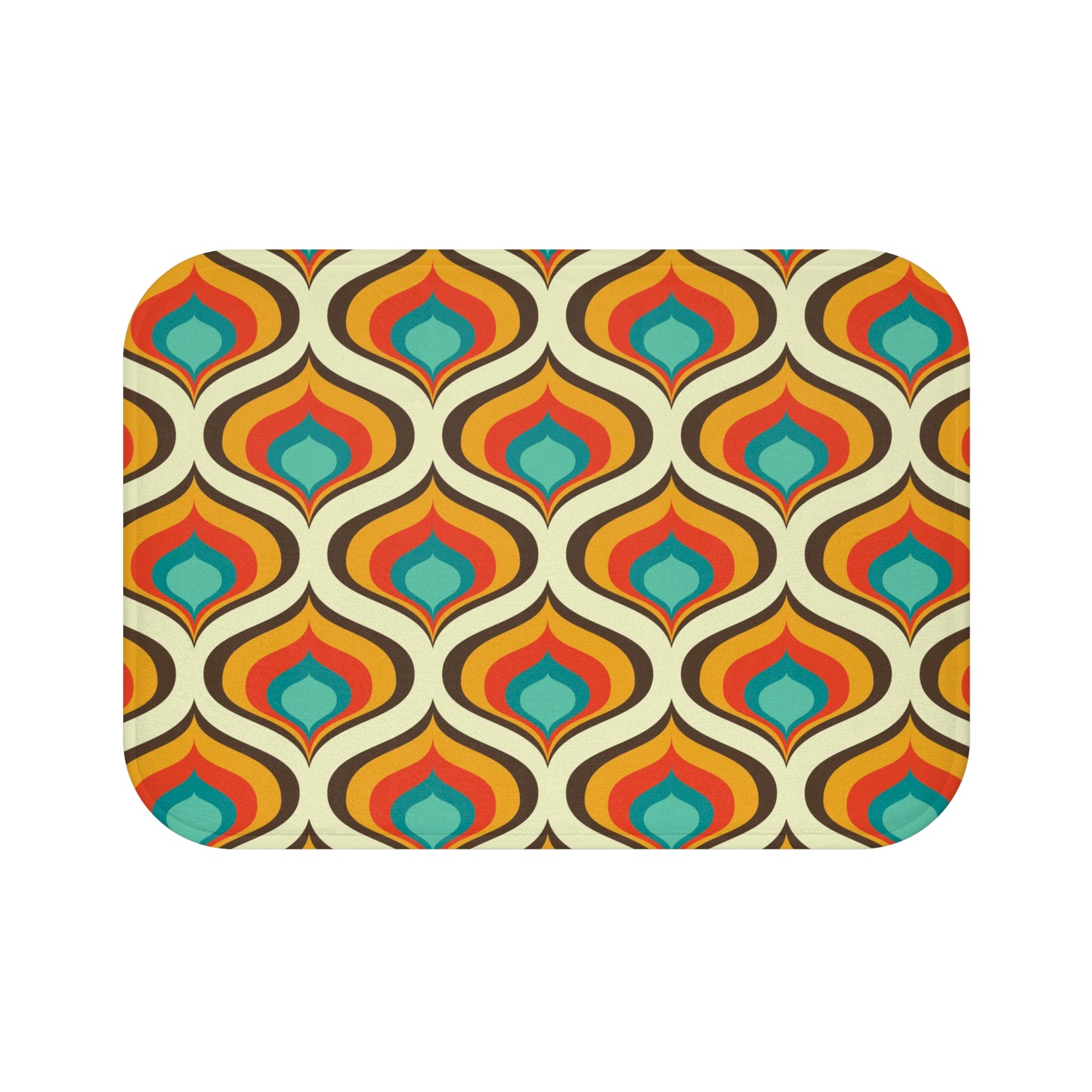 Retro 60s 70s Mid Century Geo Onion Blue & Orange Bath Mat