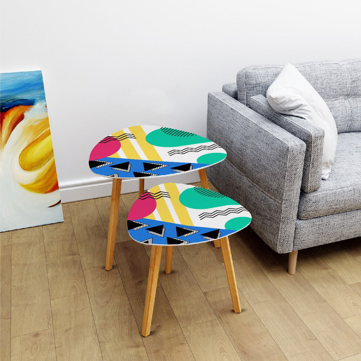 Retro 80's 90's Memphis Inspired Geometric, Kitschy, Throwback Aesthetic Colorful Nesting Accent Tables