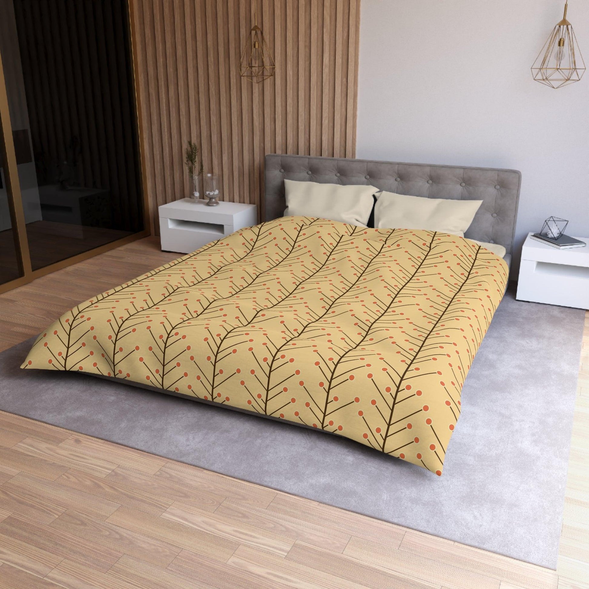 Retro 50s Mid Century Mod, Minimalist Trees Yellow Beige Duvet Cover | lovevisionkarma.com